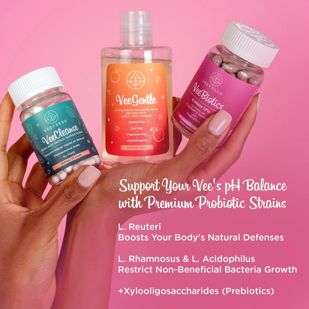 VeeBalance Bundle – Boric Acid Suppositories, Feminine Wash & Cranberry Probiotics for Women – pH Balance & Freshness Support - TrustMedUSA