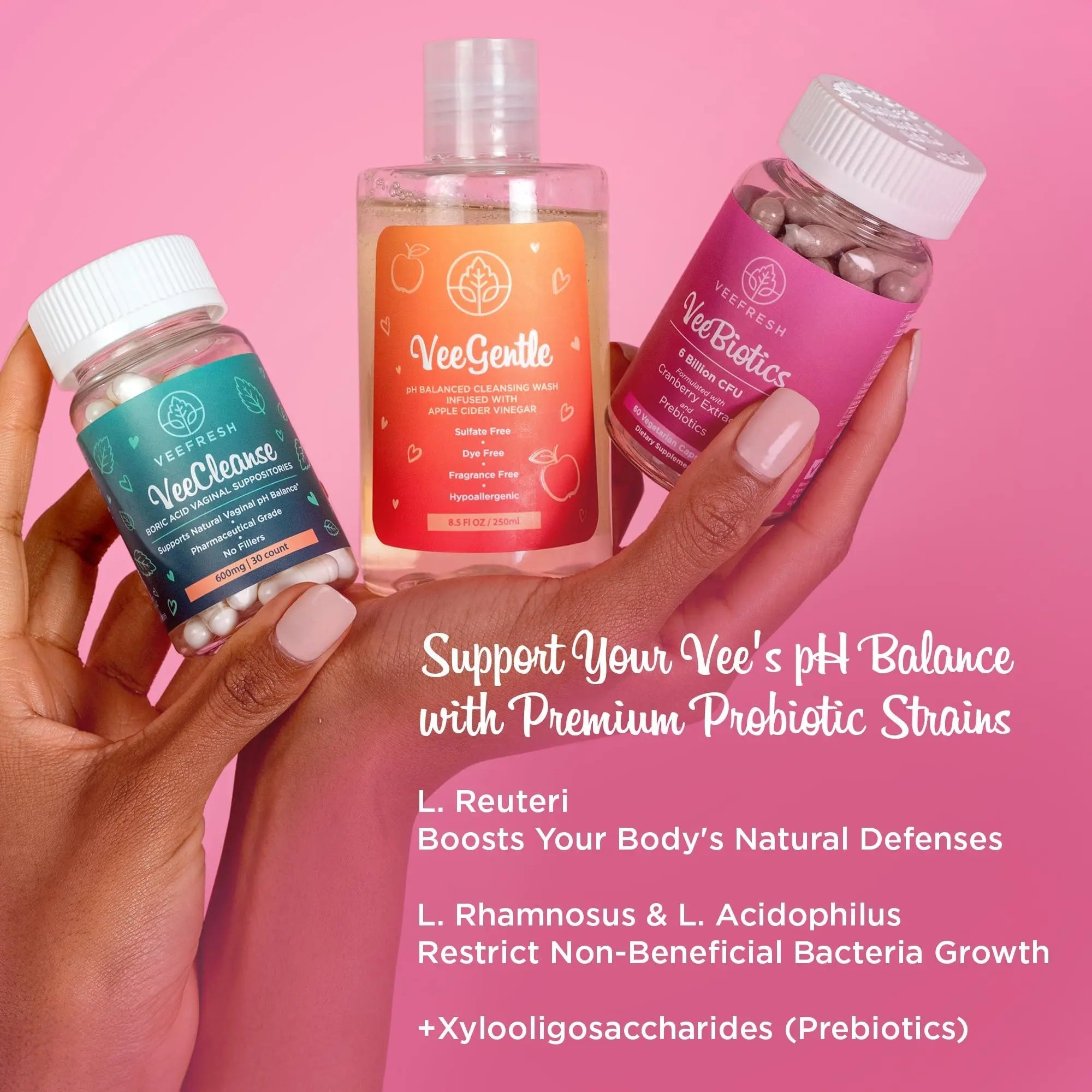 VeeBalance Bundle – Boric Acid Suppositories, Feminine Wash & Cranberry Probiotics for Women – pH Balance & Freshness Support - TrustMedUSA
