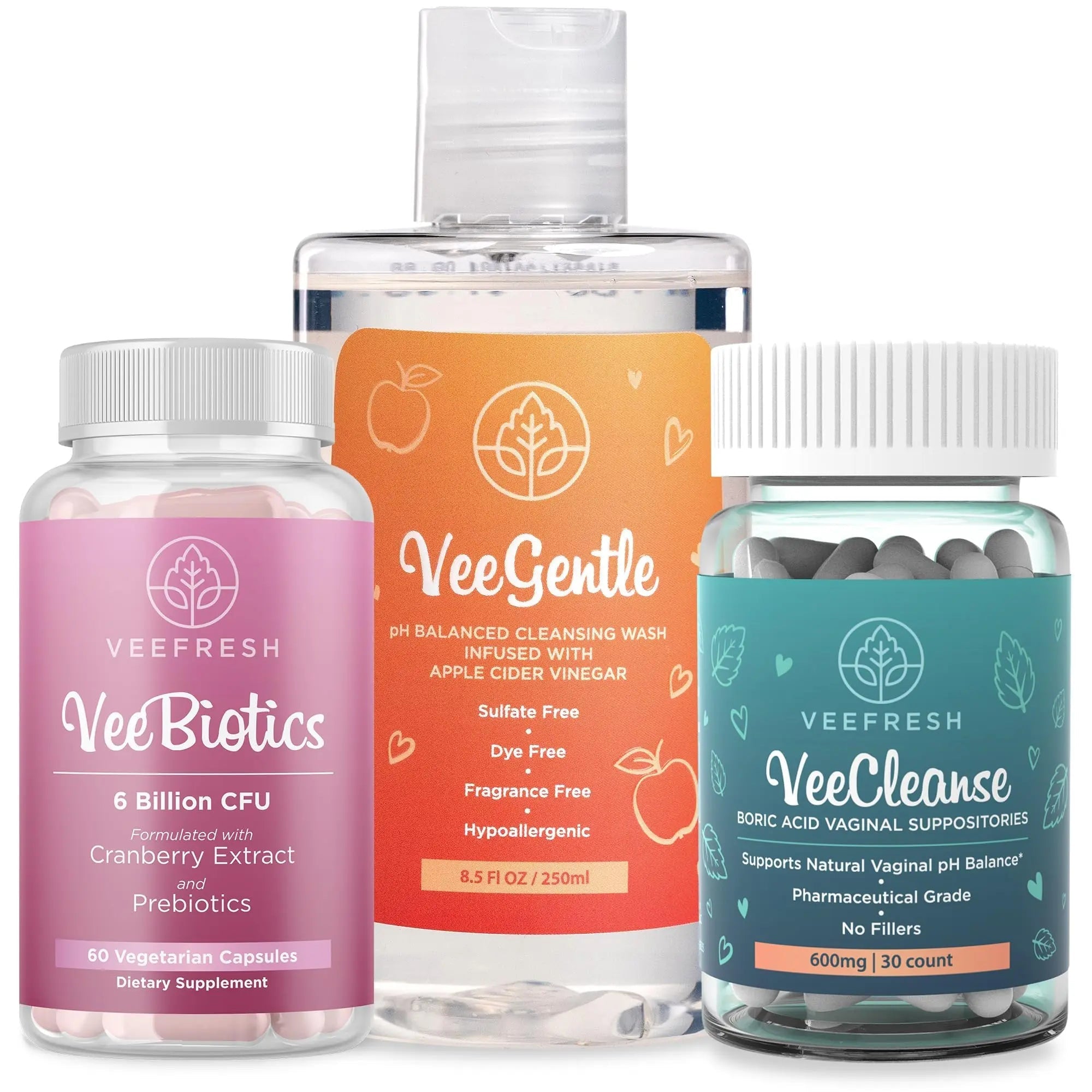 VeeBalance Bundle – Boric Acid Suppositories, Feminine Wash & Cranberry Probiotics for Women – pH Balance & Freshness Support - TrustMedUSA