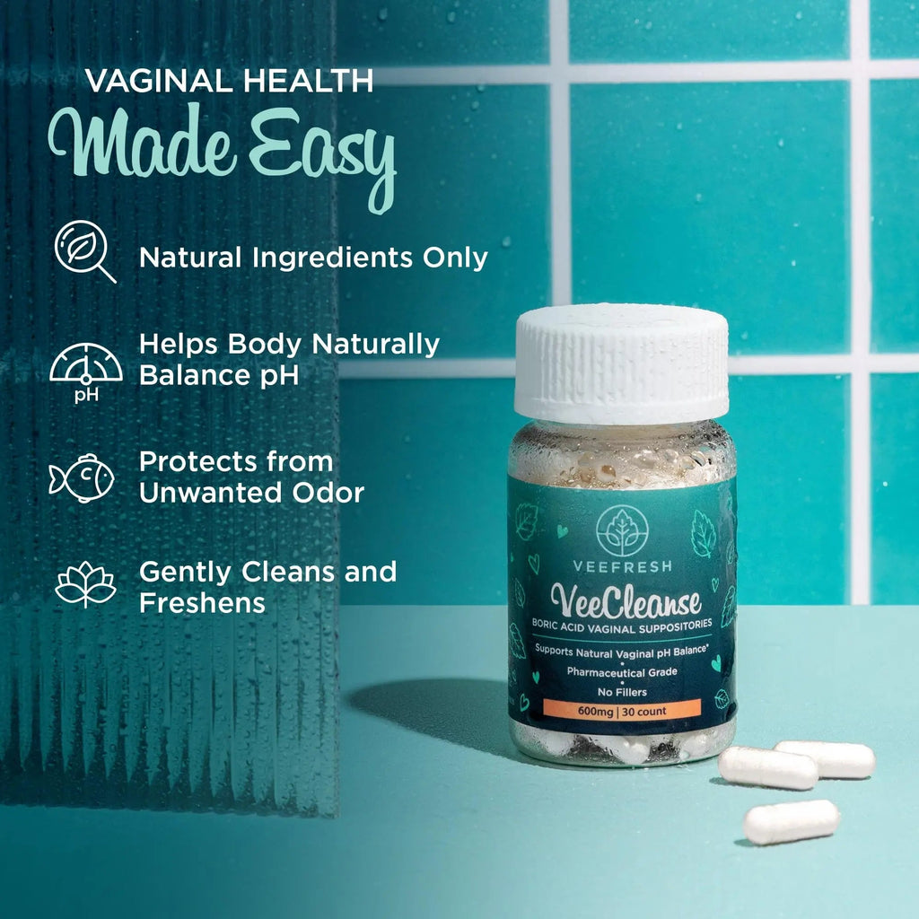 VeeFresh - VeeCleanse Boric Acid Vaginal Suppositories - Vaginal pH Balance Suppositories - Vaginal Odor Control - Feel Fresh, Feminine and Confident - TrustMedUSA