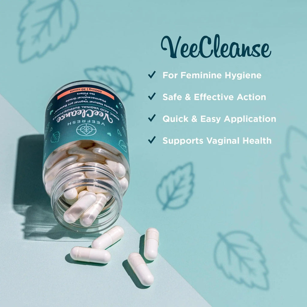 VeeFresh - VeeCleanse Boric Acid Vaginal Suppositories - Vaginal pH Balance Suppositories - Vaginal Odor Control - Feel Fresh, Feminine and Confident - TrustMedUSA