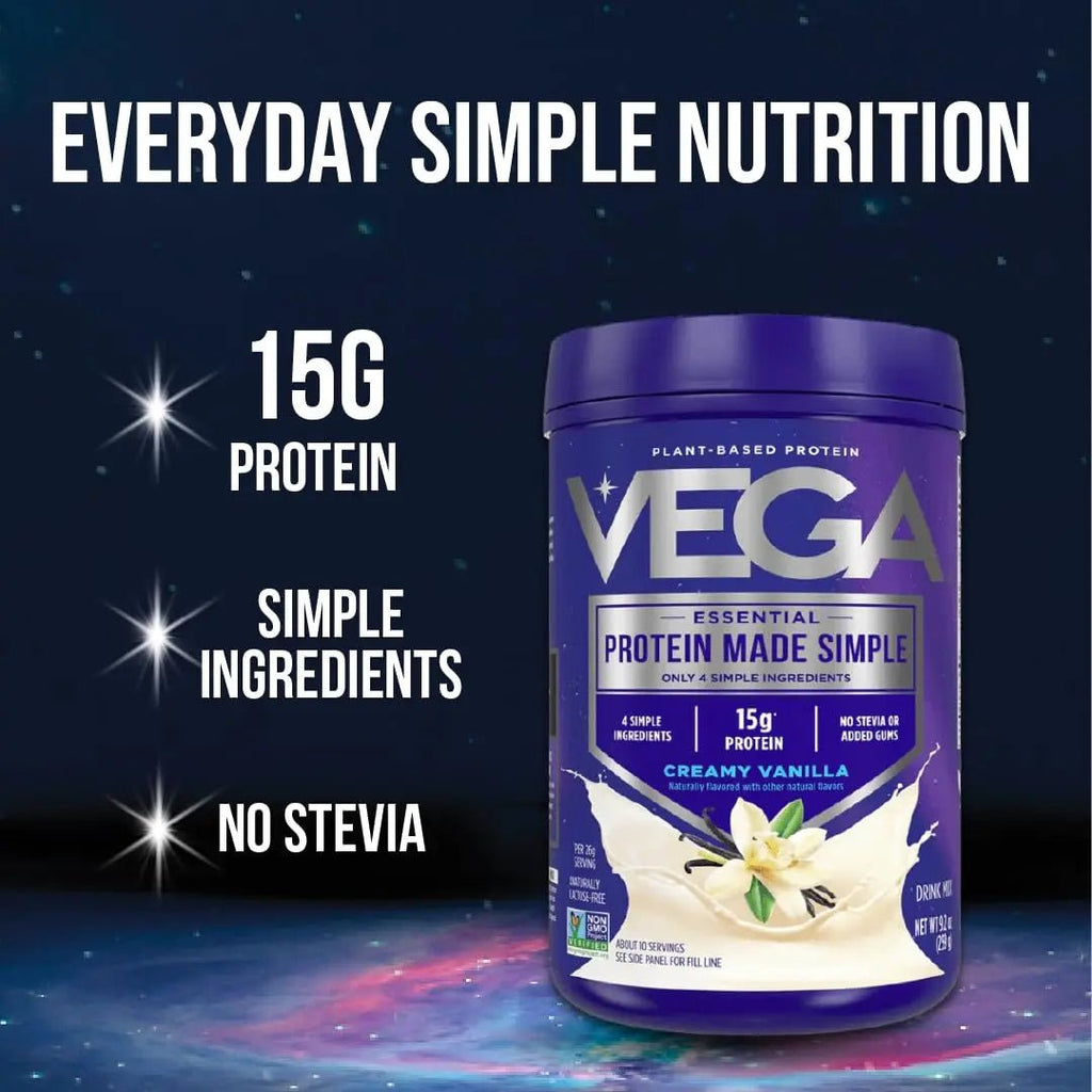 Vega Protein Made Simple Protein Powder, Vanilla - Stevia Free, Vegan, Plant Based, Healthy, Gluten Free, Pea Protein for Women and Men, 9.2 oz (Packaging May Vary) - TrustMedUSA