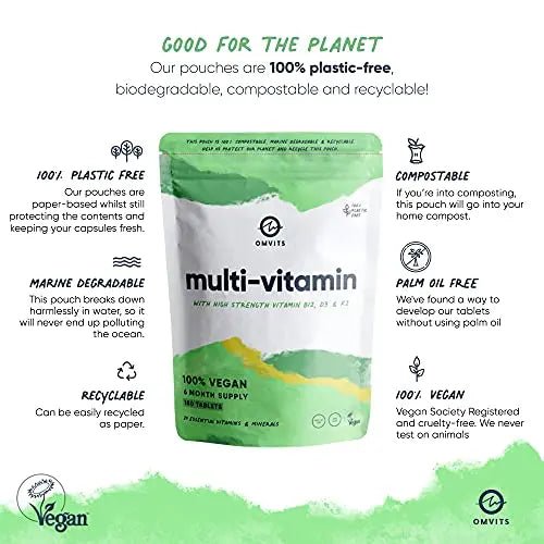 Vegan Multivitamins & Minerals - With High Strength Vitamin B12, D3, K2 & Iron - TrustMedUSA