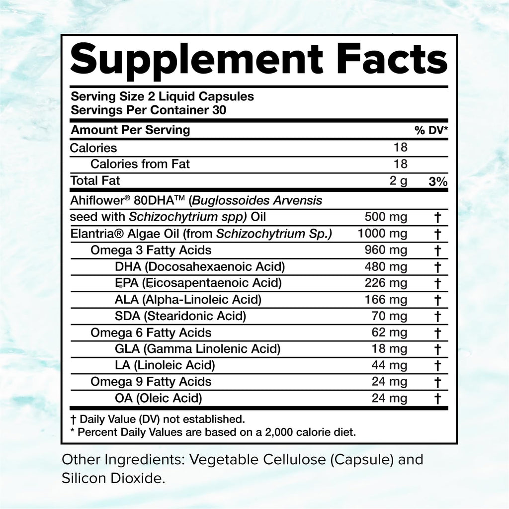 Vegan Omega 3 Supplement- 960mg Omega-3 Fatty Acids, DHA, EPA, SDA, ALA Supplement - Immune Support- 30 Servings, 60 Liquid Capsules - TrustMedUSA