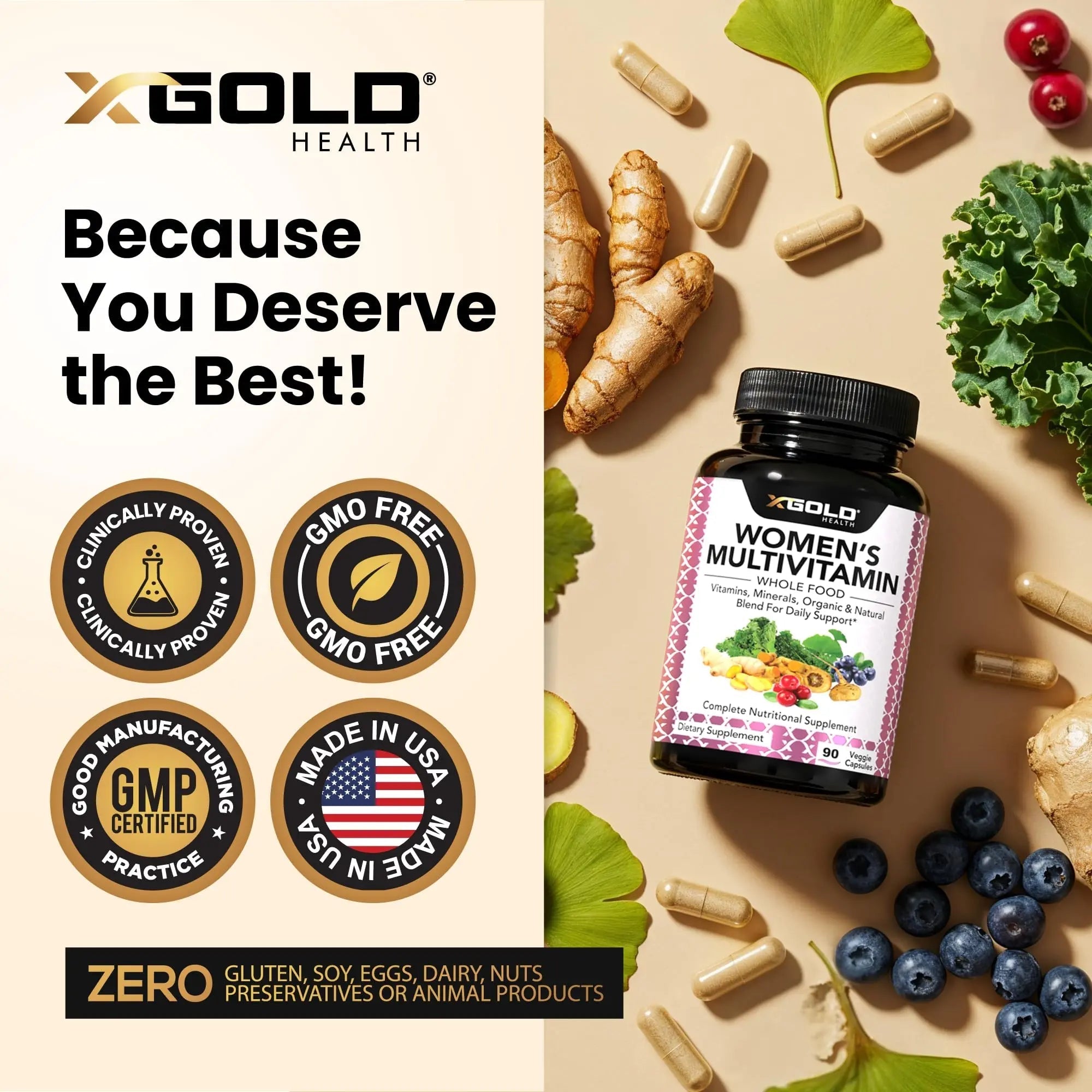 Vegan Women's Daily Multivitamin 50 Plus with Organic WholeFood Based Natural Ingredients, Ginger, Maca, Multi-Vitamin B Complex & More - TrustMedUSA