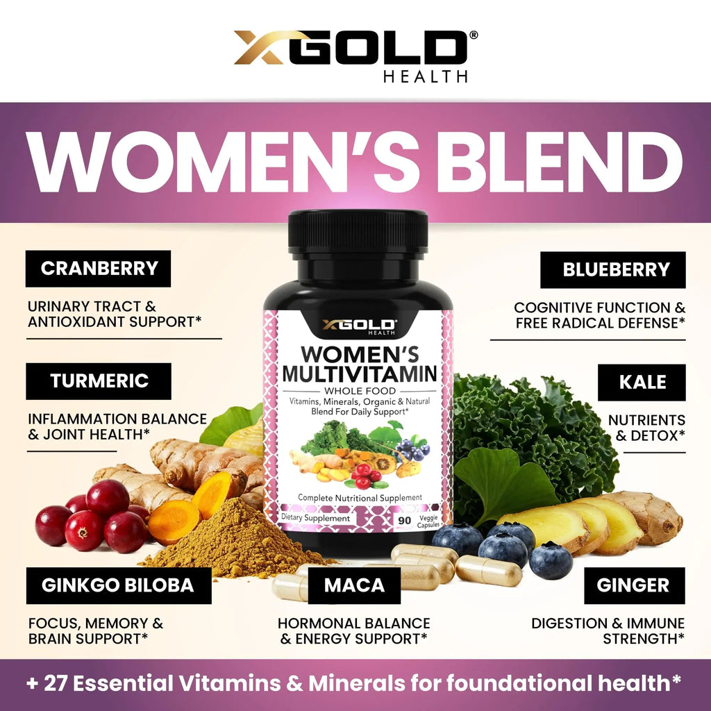 Vegan Women's Daily Multivitamin 50 Plus with Organic WholeFood Based Natural Ingredients, Ginger, Maca, Multi-Vitamin B Complex & More - TrustMedUSA