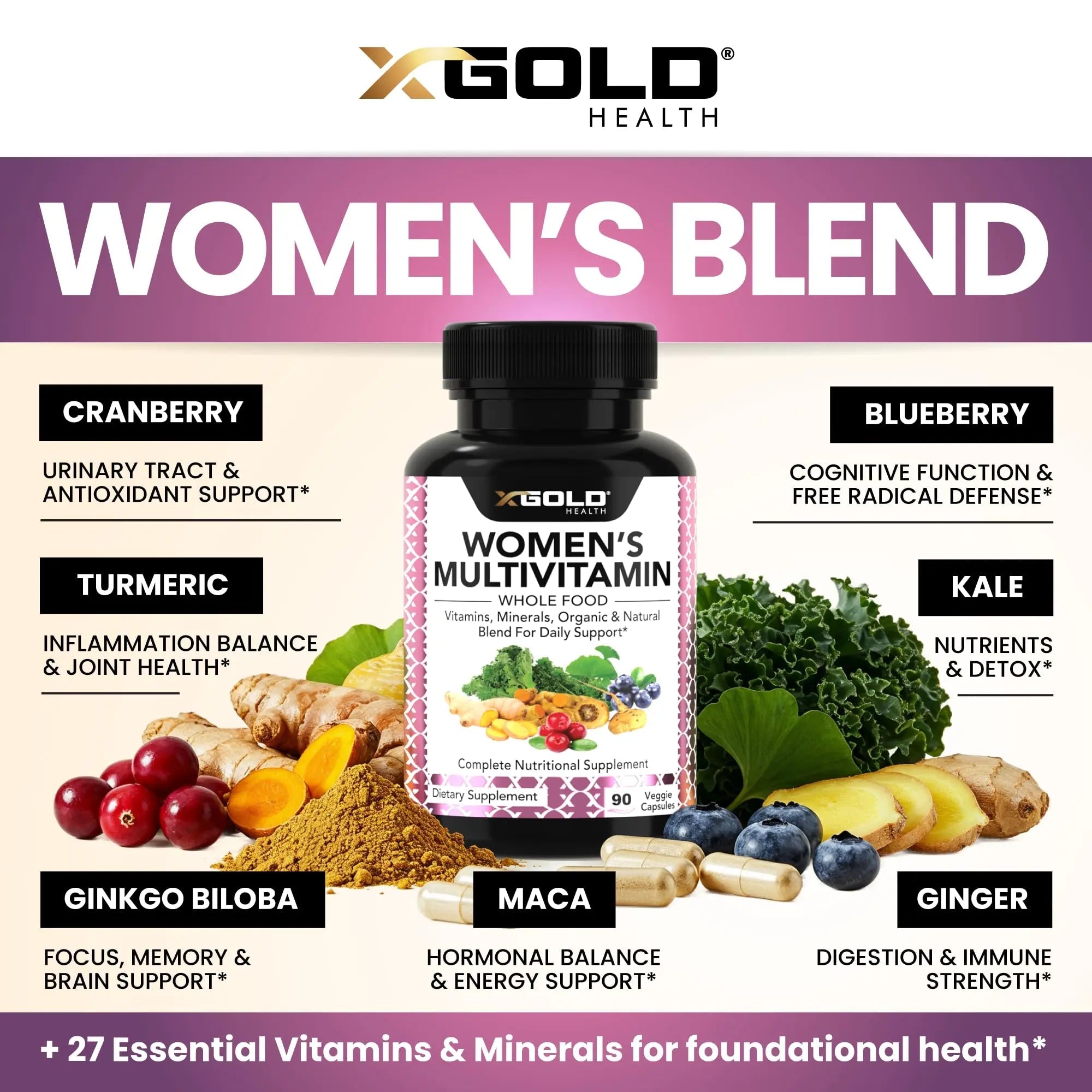 Vegan Women's Daily Multivitamin 50 Plus with Organic WholeFood Based Natural Ingredients, Ginger, Maca, Multi-Vitamin B Complex & More - TrustMedUSA