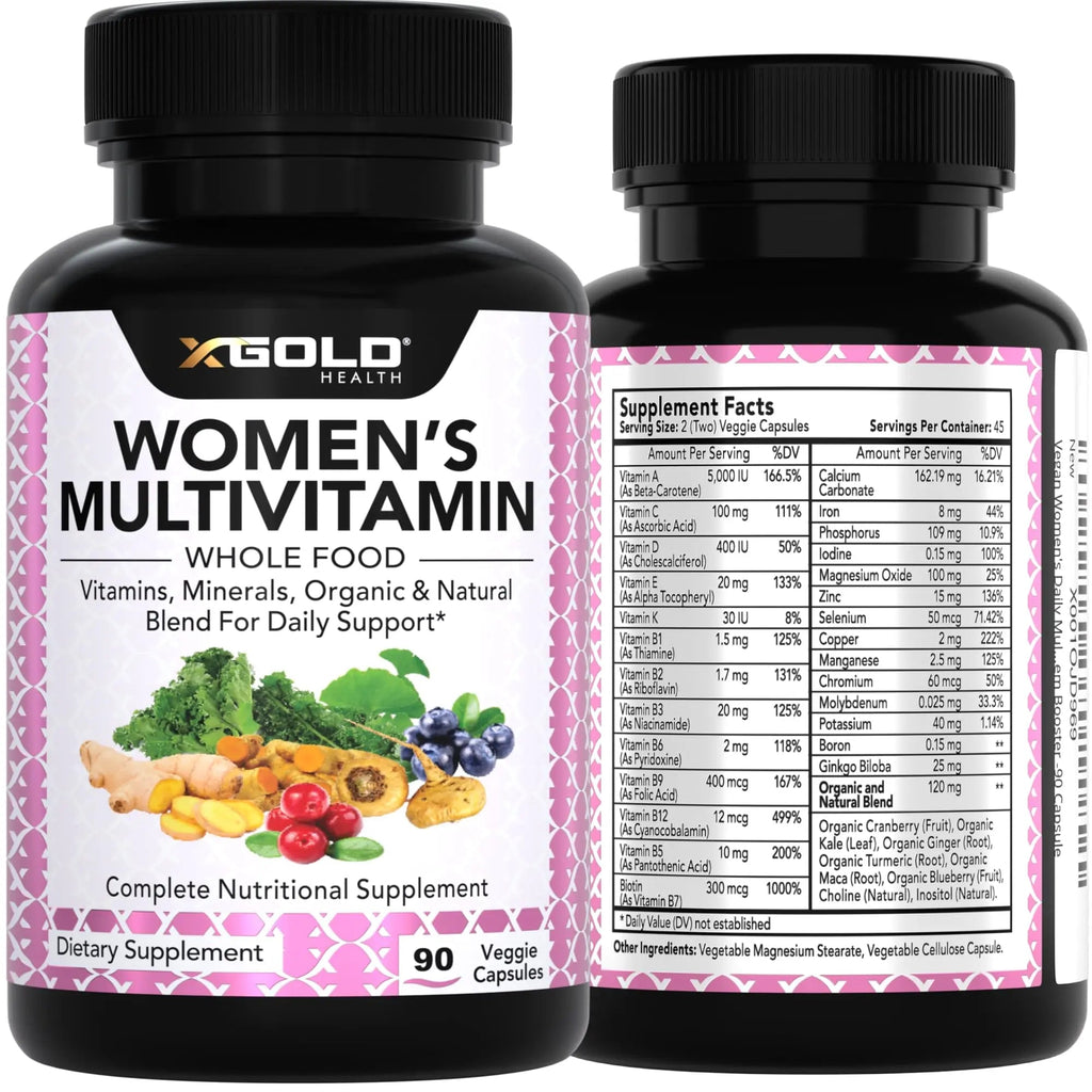 Vegan Women's Daily Multivitamin 50 Plus with Organic WholeFood Based Natural Ingredients, Ginger, Maca, Multi-Vitamin B Complex & More - TrustMedUSA