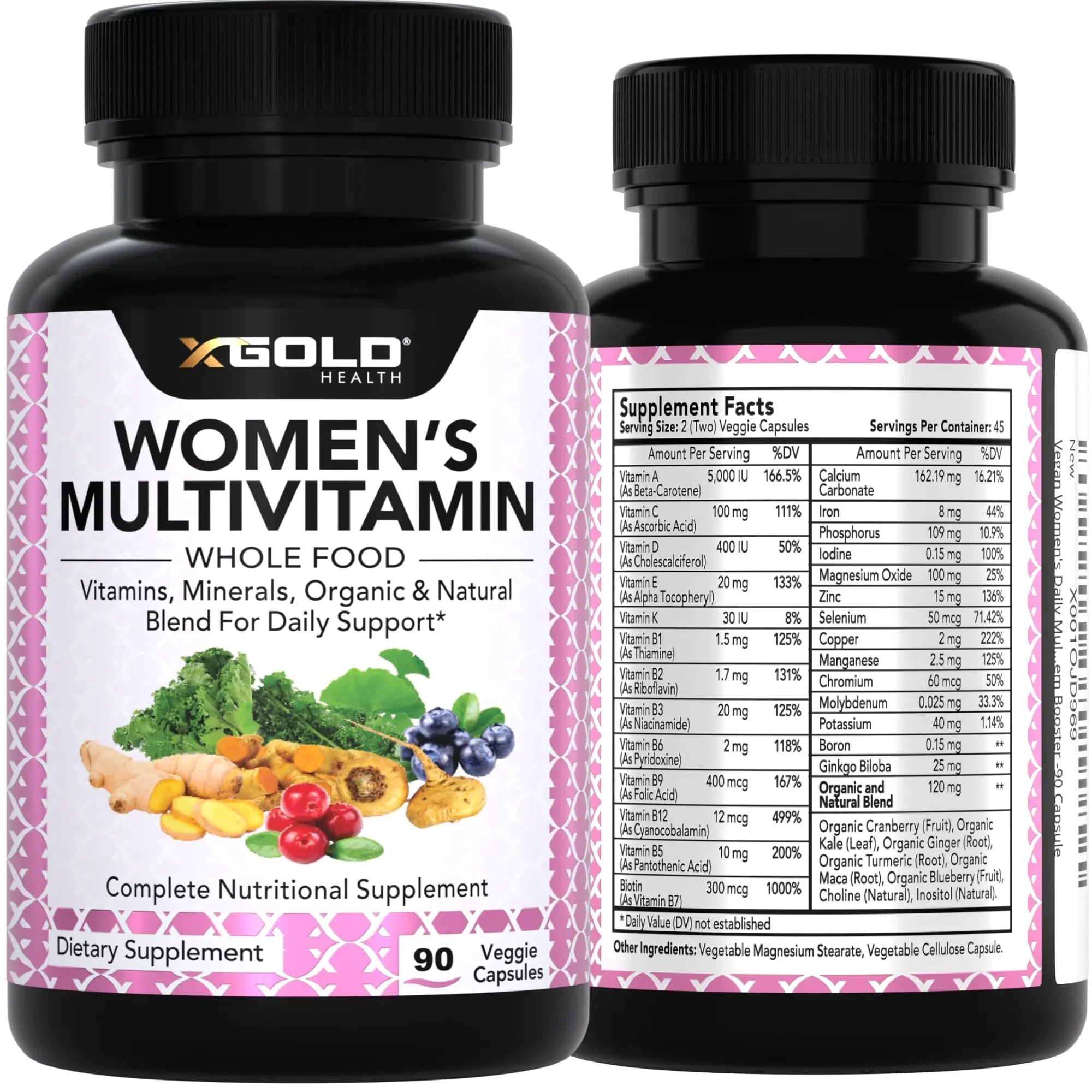 Vegan Women's Daily Multivitamin 50 Plus with Organic WholeFood Based Natural Ingredients, Ginger, Maca, Multi-Vitamin B Complex & More - TrustMedUSA