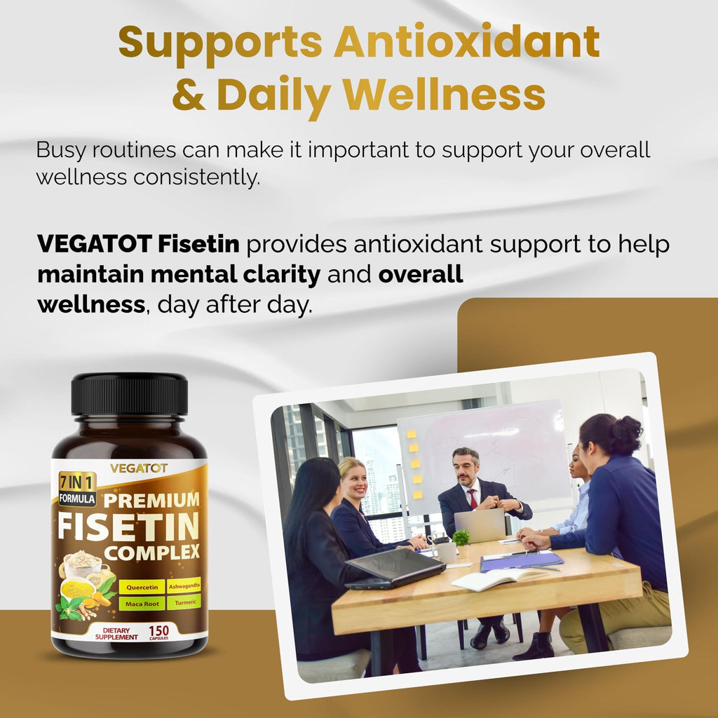 VEGATOT Organic Fisetin Complex 7-in-1 Formula | with Quercetin, Resveratrol, Ashwagandha, Maca Root, Turmeric, Black Pepper | 150 Capsules | Non-GMO, Gluten-Free - TrustMedUSA