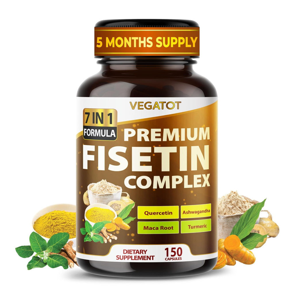 VEGATOT Organic Fisetin Complex 7-in-1 Formula | with Quercetin, Resveratrol, Ashwagandha, Maca Root, Turmeric, Black Pepper | 150 Capsules | Non-GMO, Gluten-Free - TrustMedUSA