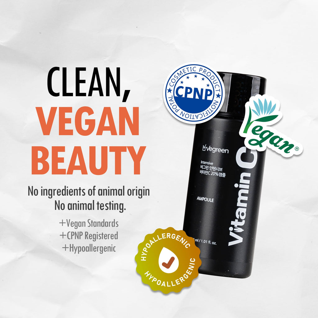 VEGREEN 20% Pure Vitamin C Ampoule for Face - Waterless Pure L-Ascorbic Acid & Chamomile for Sensitive Skin, Dark Spot Corrector, Brightening & Anti-Aging Korean Glass Skin Essence, 1.01 fl oz - Maple Wellness Supplements