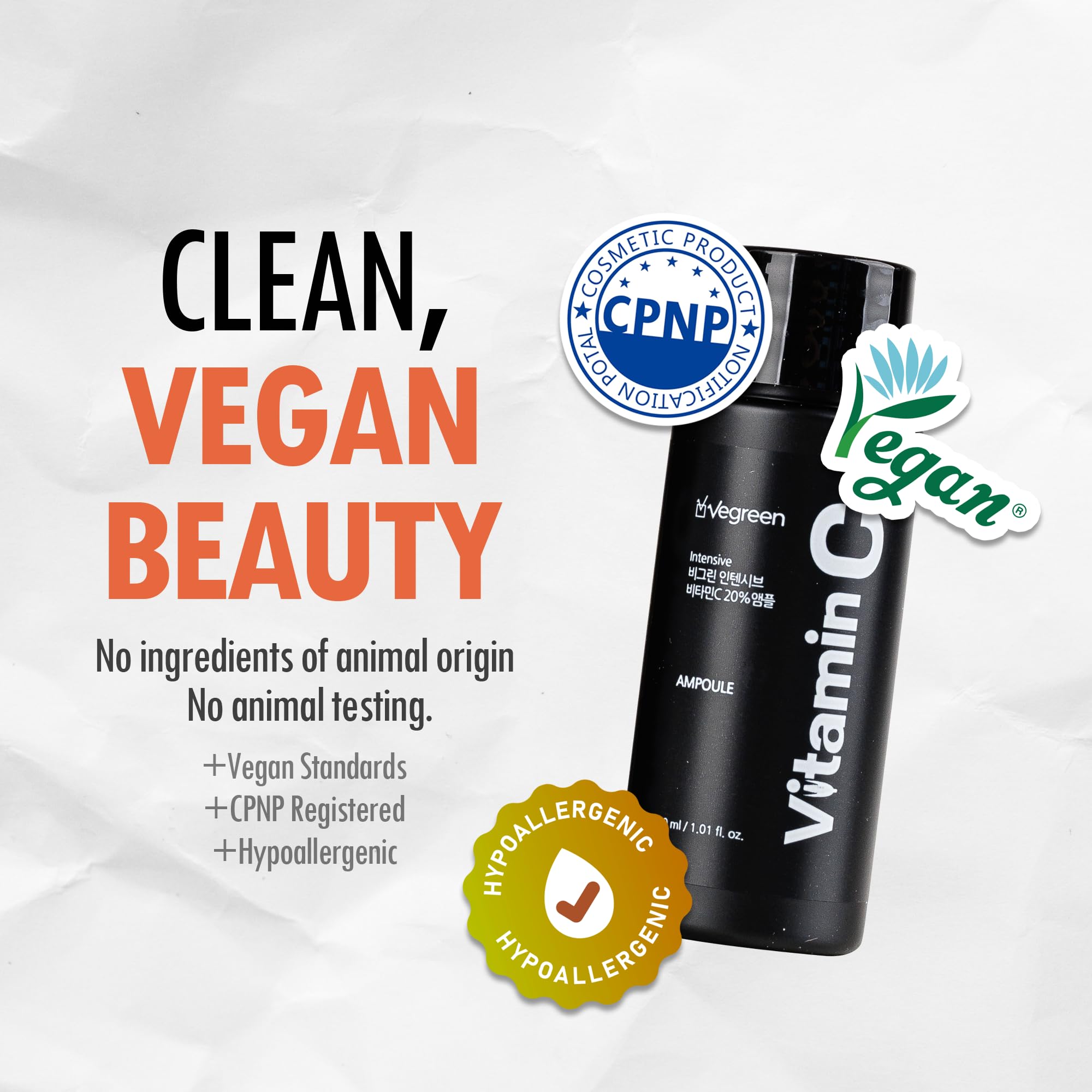 VEGREEN 20% Pure Vitamin C Ampoule for Face - Waterless Pure L-Ascorbic Acid & Chamomile for Sensitive Skin, Dark Spot Corrector, Brightening & Anti-Aging Korean Glass Skin Essence, 1.01 fl oz - Maple Wellness Supplements