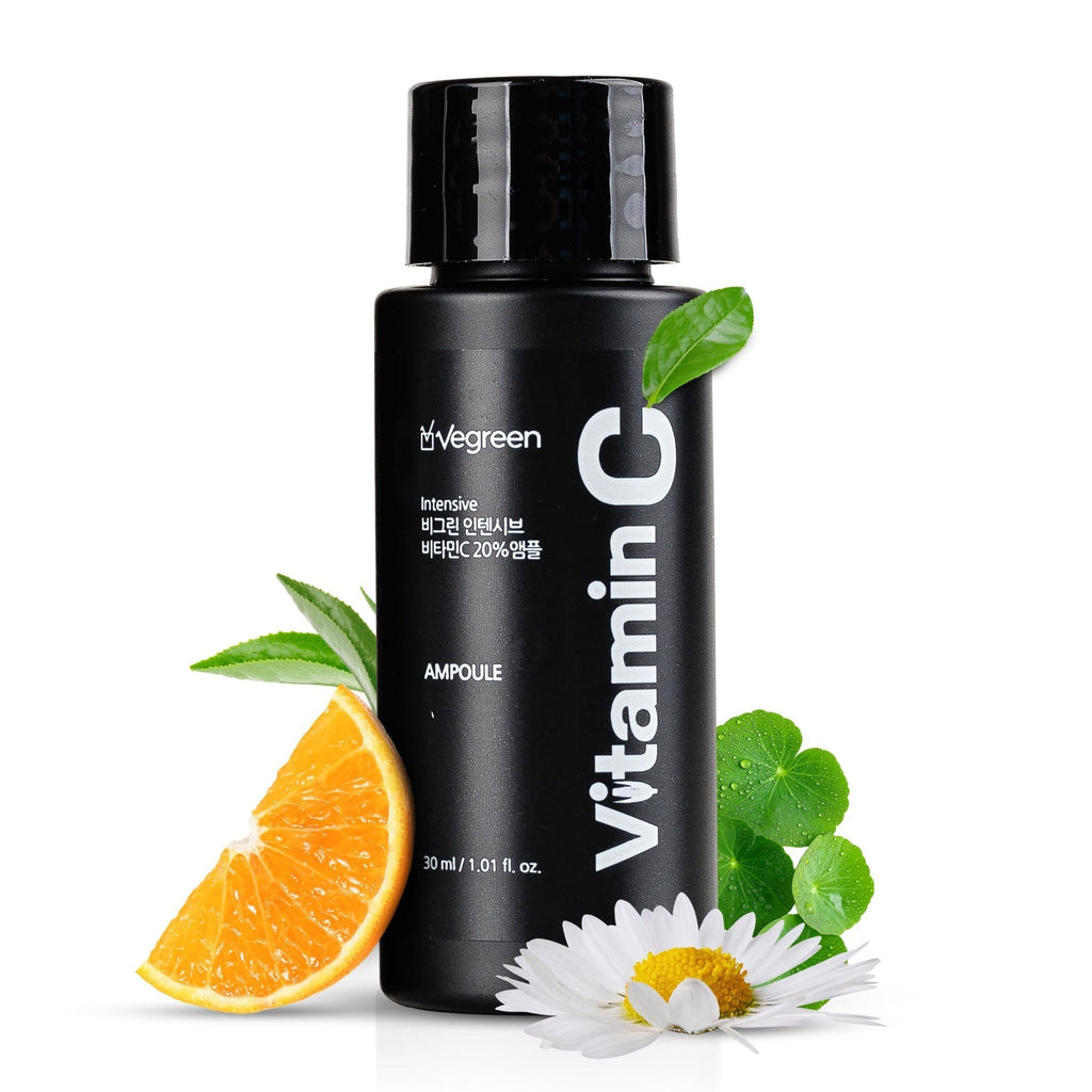 VEGREEN 20% Pure Vitamin C Ampoule for Face - Waterless Pure L-Ascorbic Acid & Chamomile for Sensitive Skin, Dark Spot Corrector, Brightening & Anti-Aging Korean Glass Skin Essence, 1.01 fl oz - Maple Wellness Supplements