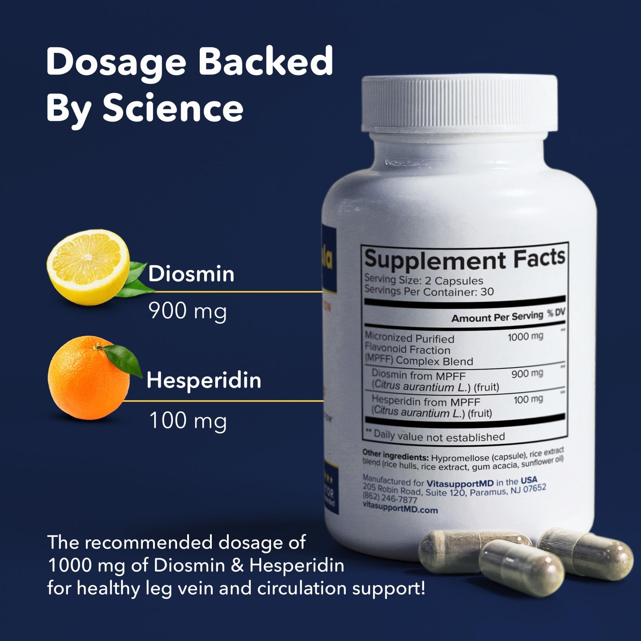 Vein Formula Diosmin Hesperidin 1000mg, Micronized Bioflavonoids Blend for Blood Circulation, Vein Support MPFF Supplement - TrustMedUSA