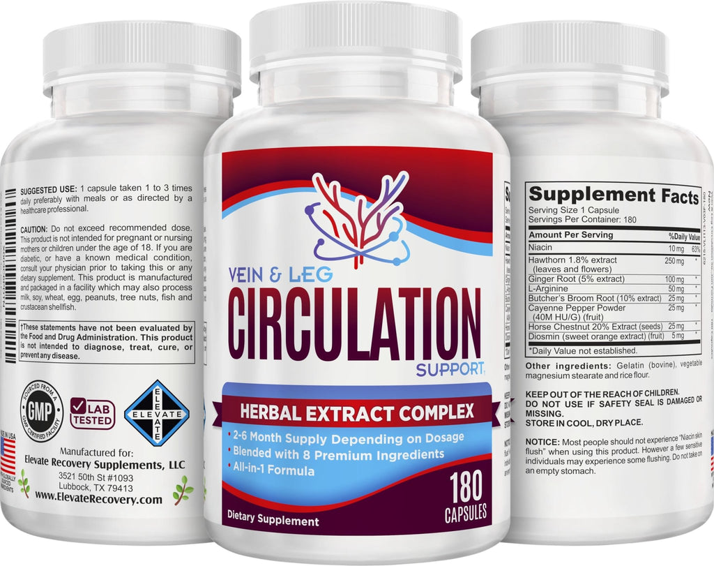 Vein & Leg Circulation (2-Month) Support Supplement with 8 Active Ingredients in 1 Formula | Leg + Vein | Blood Circulation Support Supplements | 60-Day Bulk Supply | 180 Capsules - TrustMedUSA