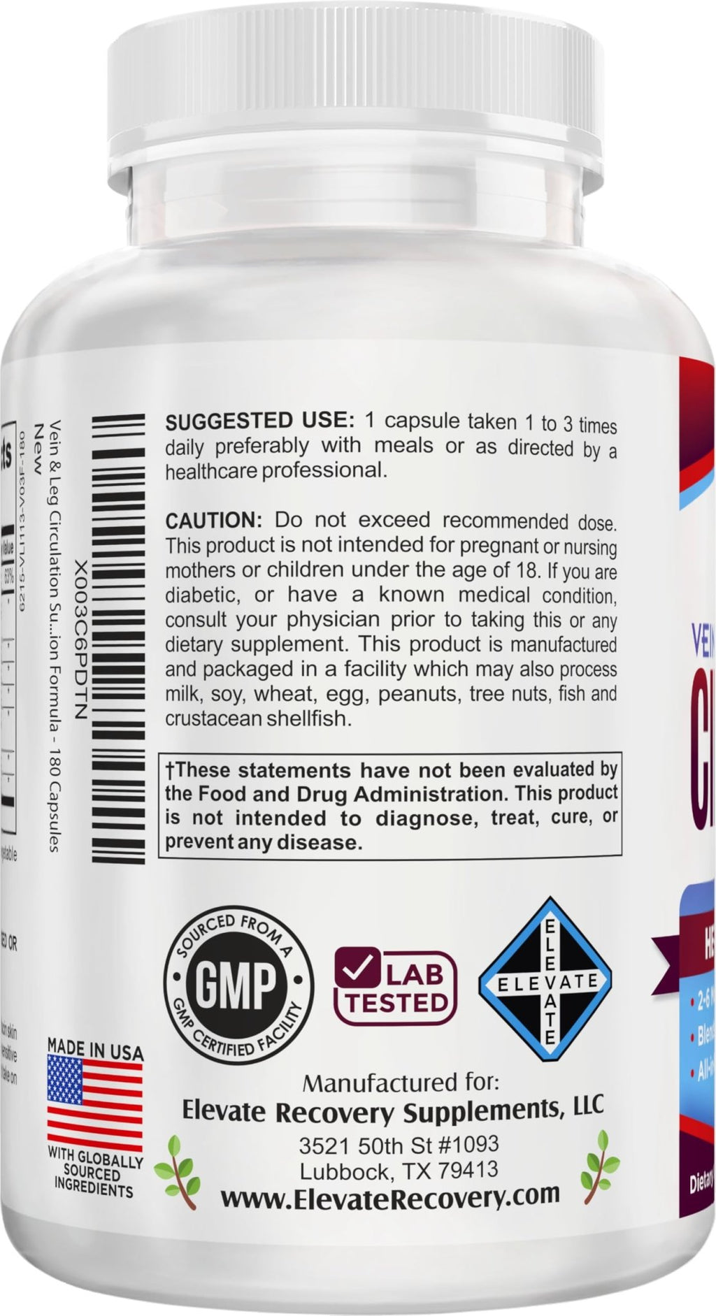 Vein & Leg Circulation (2-Month) Support Supplement with 8 Active Ingredients in 1 Formula | Leg + Vein | Blood Circulation Support Supplements | 60-Day Bulk Supply | 180 Capsules - TrustMedUSA