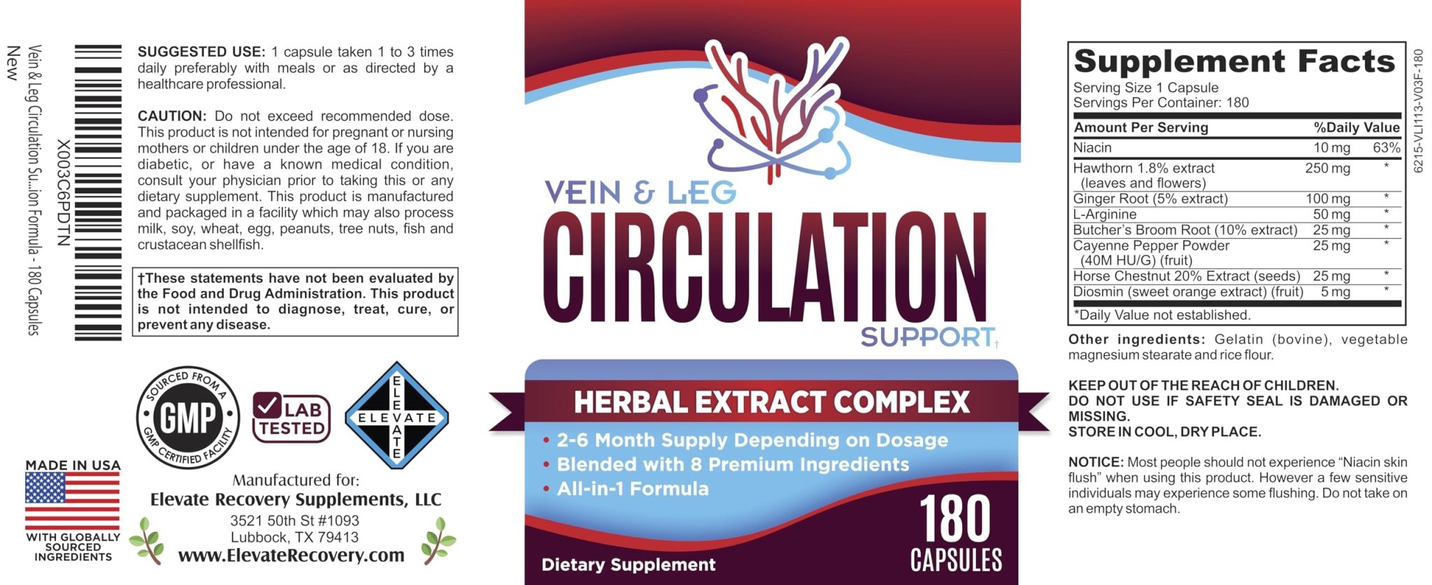 Vein & Leg Circulation (2-Month) Support Supplement with 8 Active Ingredients in 1 Formula | Leg + Vein | Blood Circulation Support Supplements | 60-Day Bulk Supply | 180 Capsules - TrustMedUSA