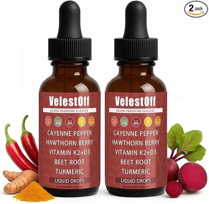 Velestoff Cayenne Pepper | Cayenne Heart & Circulation Blend – Botanical Extracts with Hawthorn, Beet Root, Turmeric, Vitamin K2 & D3 – Daily Wellness Drops (2 fl oz) (2) - TrustMedUSA
