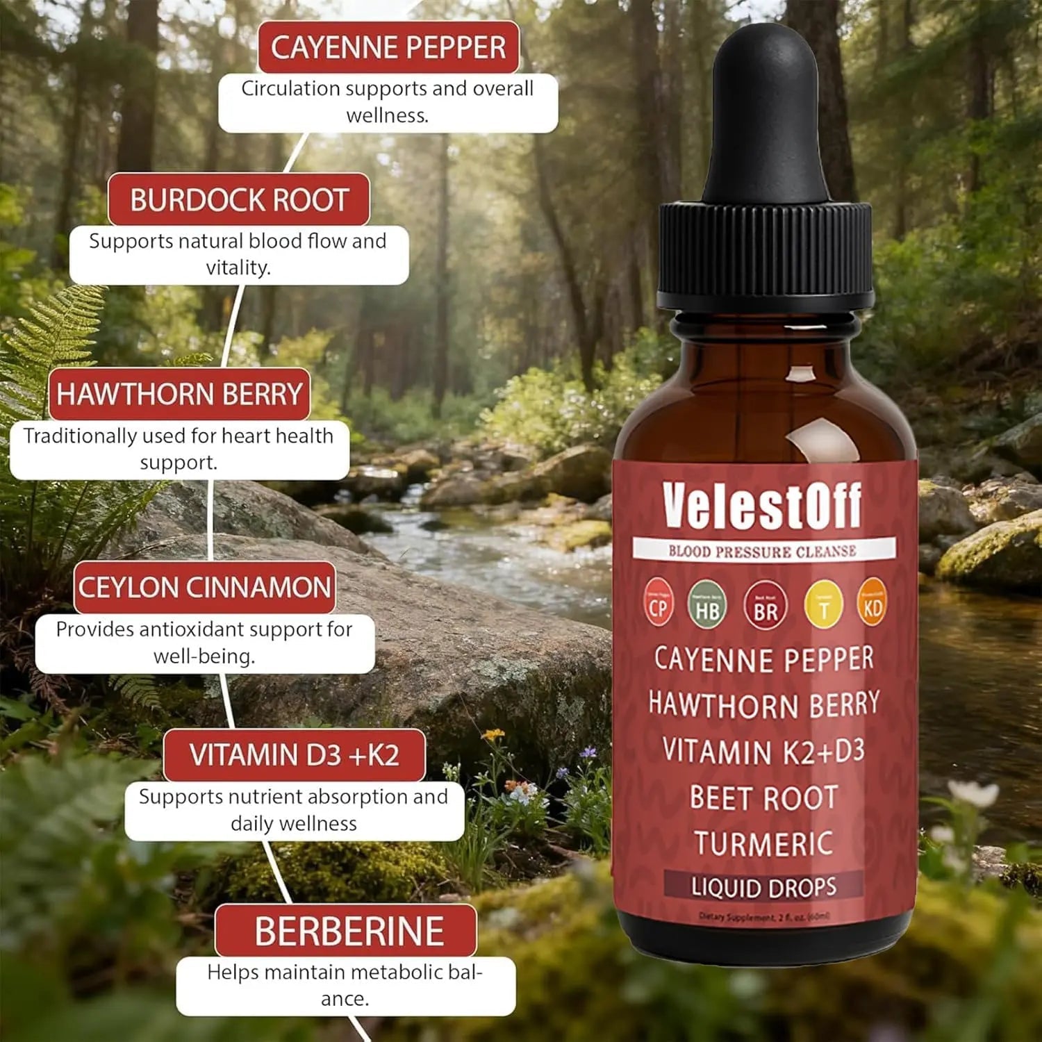 Velestoff Cayenne Pepper | Cayenne Heart & Circulation Blend – Botanical Extracts with Hawthorn, Beet Root, Turmeric, Vitamin K2 & D3 – Daily Wellness Drops (2 fl oz) (2) - TrustMedUSA