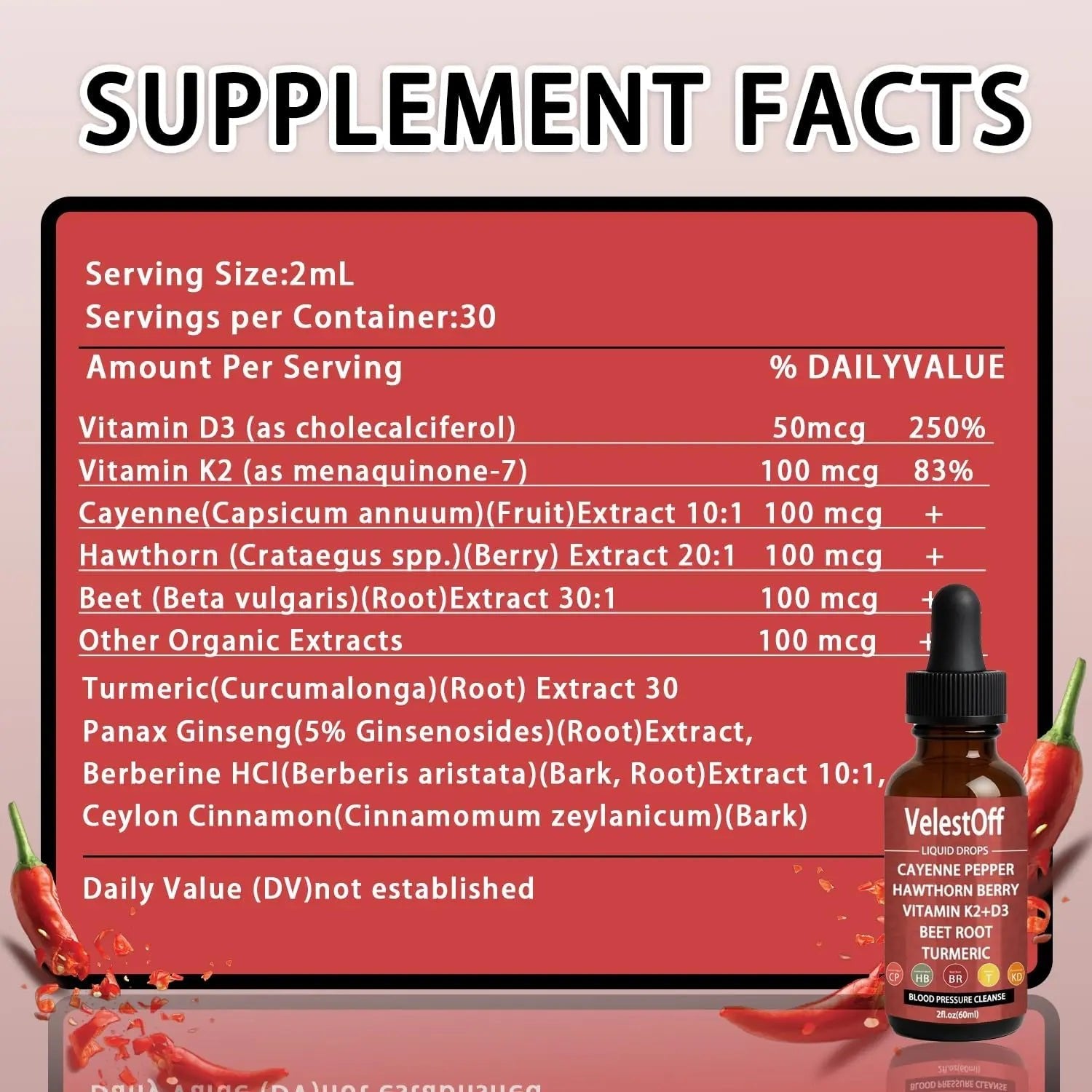Velestoff Cayenne Pepper & Cayenne Pepper Drops Liquid Supplement with Hawthorn, Beet Root, Turmeric, Vitamin K2 D3 - TrustMedUSA