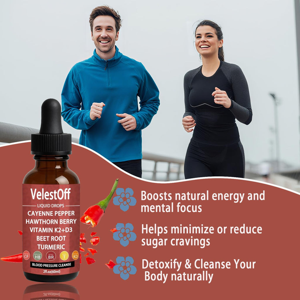 Velestoff Cayenne Pepper & Cayenne Pepper Drops Liquid Supplement with Hawthorn, Beet Root, Turmeric, Vitamin K2 D3 - TrustMedUSA