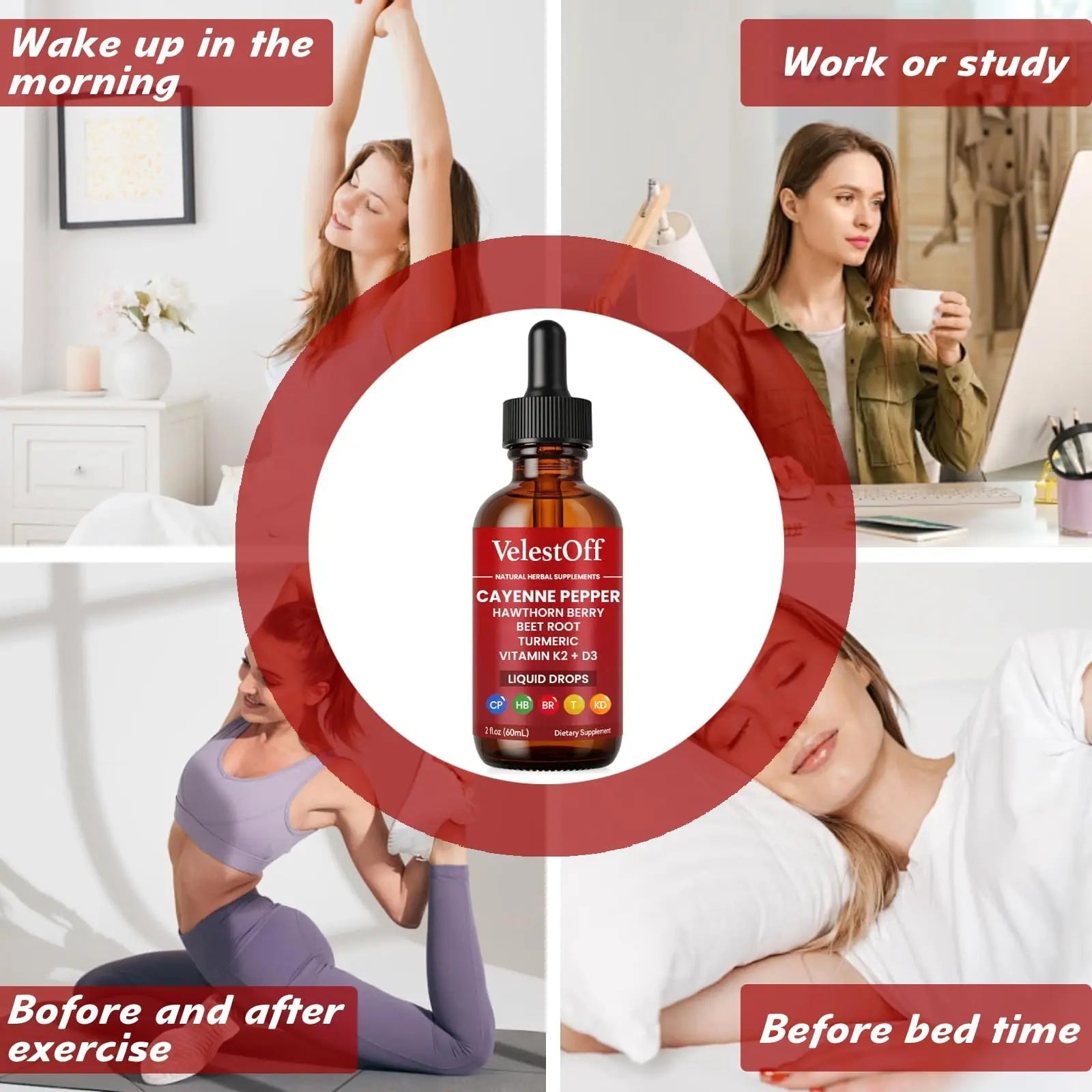 Velestoff Cayenne Pepper Drops, Cayenne Circulation Blend with Hawthorn Beet Root Turmeric Vitamin K2 D3 - Vegan, Non-GMO - 2FL.OZ (1 PCS) - TrustMedUSA