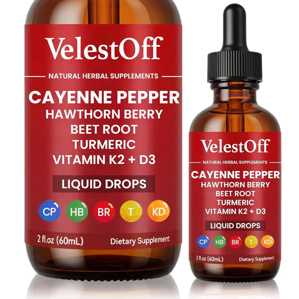 Velestoff Cayenne Pepper Drops, Cayenne Circulation Blend with Hawthorn Beet Root Turmeric Vitamin K2 D3 - Vegan, Non-GMO - 2FL.OZ (1 PCS) - TrustMedUSA