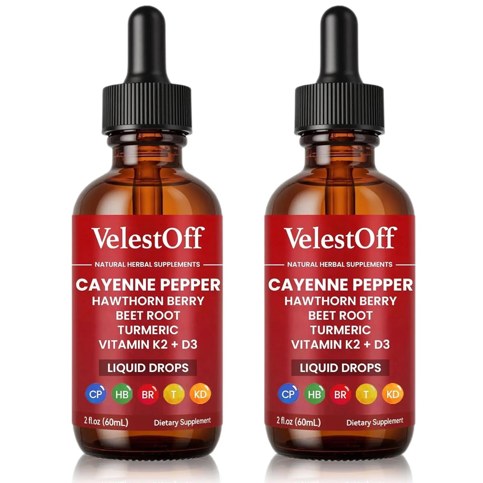 Velestoff Cayenne Pepper Drops, Cayenne Circulation Blend with Hawthorn Beet Root Turmeric Vitamin K2 D3 - Vegan, Non-GMO - 2FL.OZ (2 PCS) - TrustMedUSA