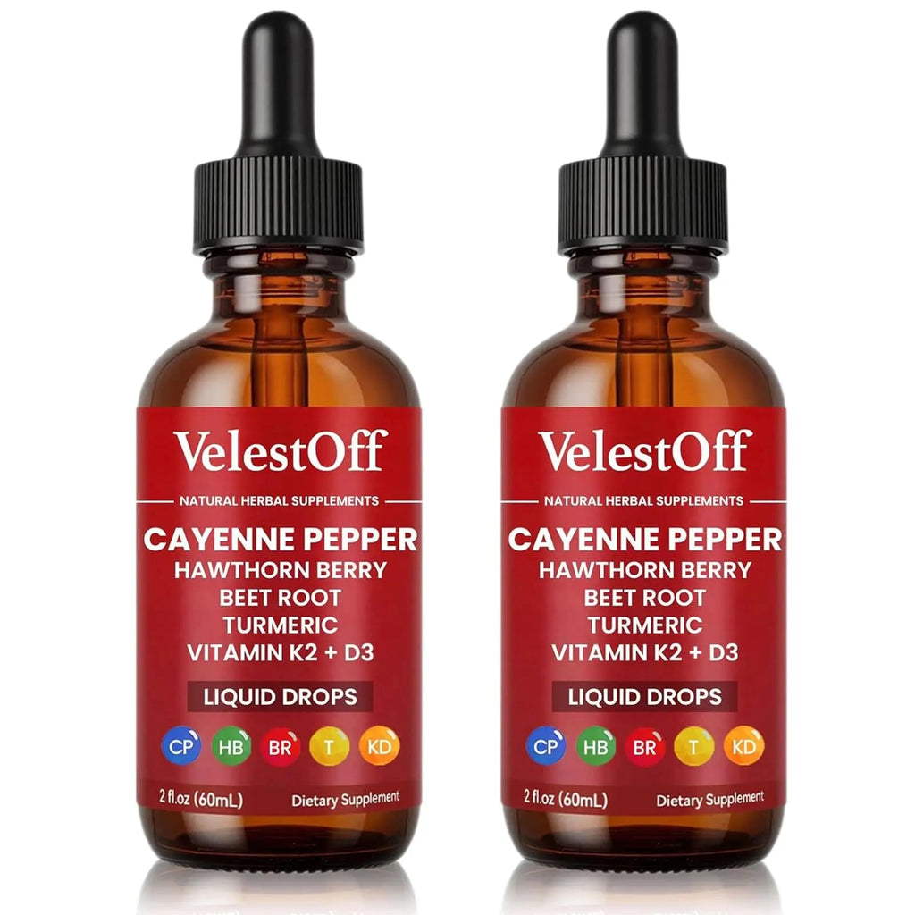VelestOff Cayenne Pepper Drops - VelestOff Cayenne Circulation Blood Pressure Blend - Cayenne Pepper Hawthorn Beet Root Turmeric Vitamin K2 D3-2 OZ (2 PCS) - TrustMedUSA