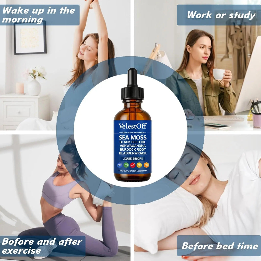 Velestoff Irish Seamoss Thyroid Hormone Regulator, Velestoff Thyroid Support Drops | Sea Moss, Black Seed Oil, Ashwagandha, Burdock Root, Bladderwrack, Hormone Balance & Support - 2 FL.OZ (1 Pcs) - TrustMedUSA