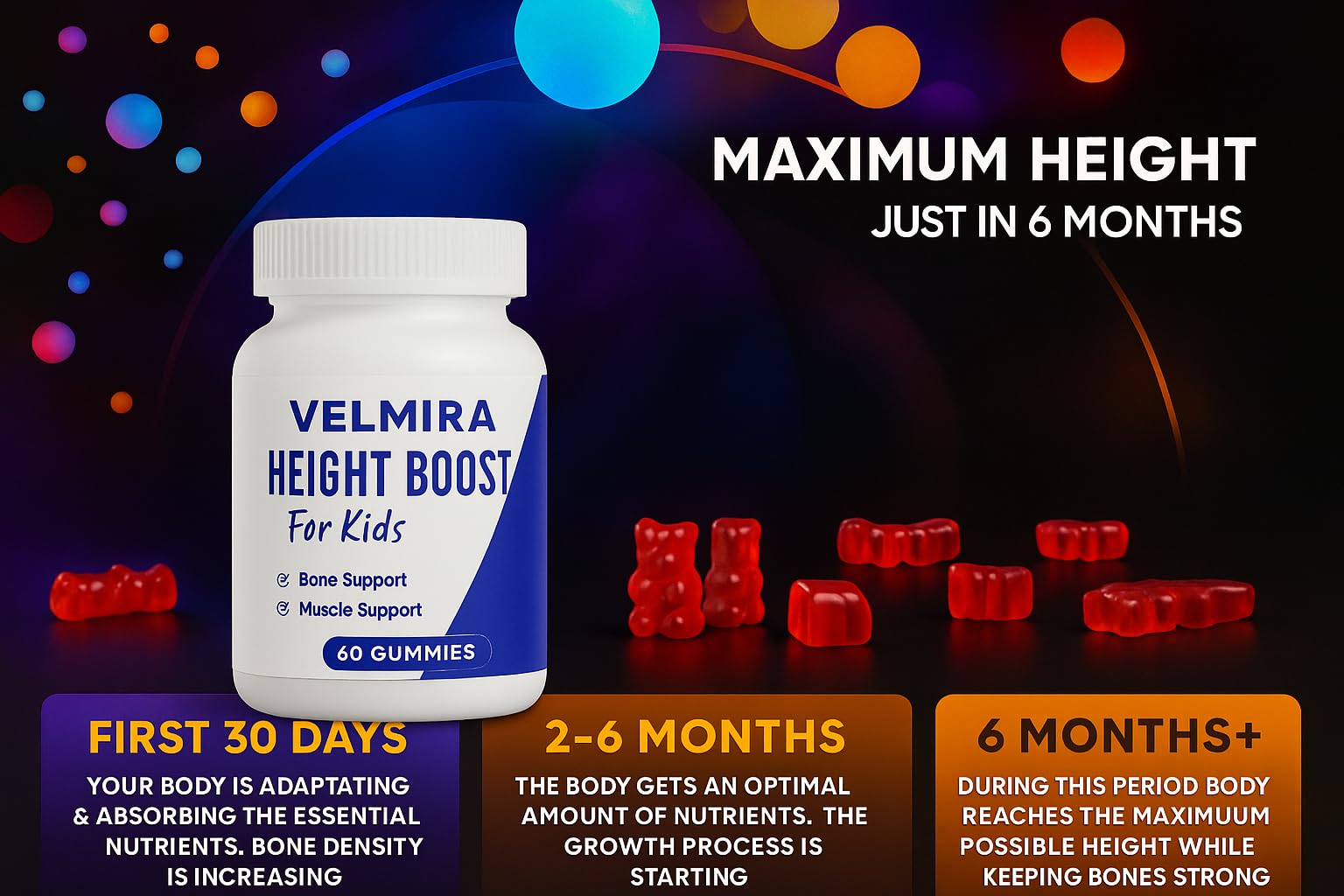 Velmira® Heightener Gummies for Bone Health & Development Support – Essential Vitamins & Minerals, Easy-to-Chew Gummies for Kids, Teens & Adults (Ages 5+) - TrustMedUSA