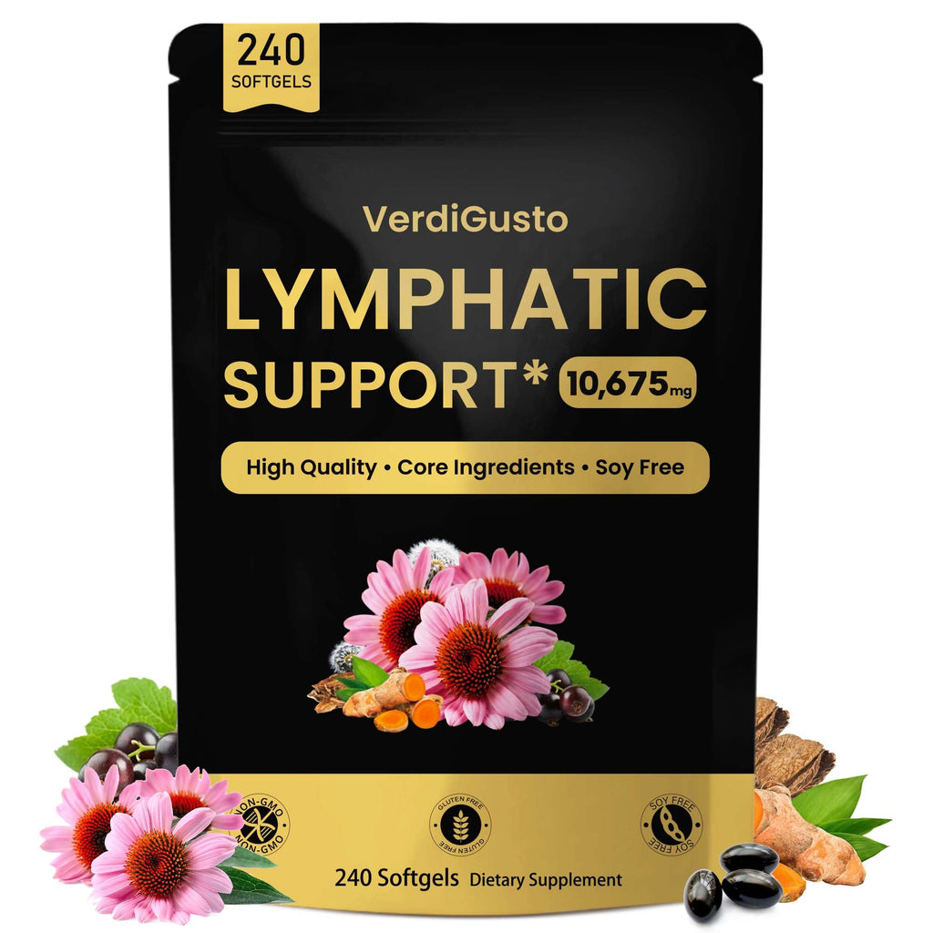 VerdiGusto 10,675mg Lymphatic Supplement | 25-in-1 Blend with Echinacea, Elderberry, Dandelion | 240 Softgels, 80 Day Supply | Lymph System Support | Soy Free, Non-GMO, Gluten Free - Maple Wellness Supplements