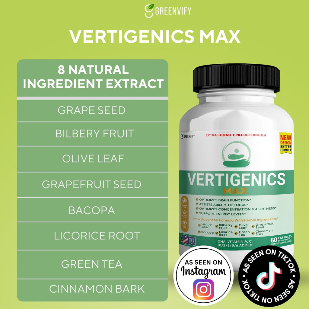 Vertigenics Max – Brain & Focus Support Supplement – Extra Strength Neuro Formula with Vitamins, Minerals & Herbal Blend – Supports Clarity, Alertness & Energy – 60 Capsules (1) - TrustMedUSA