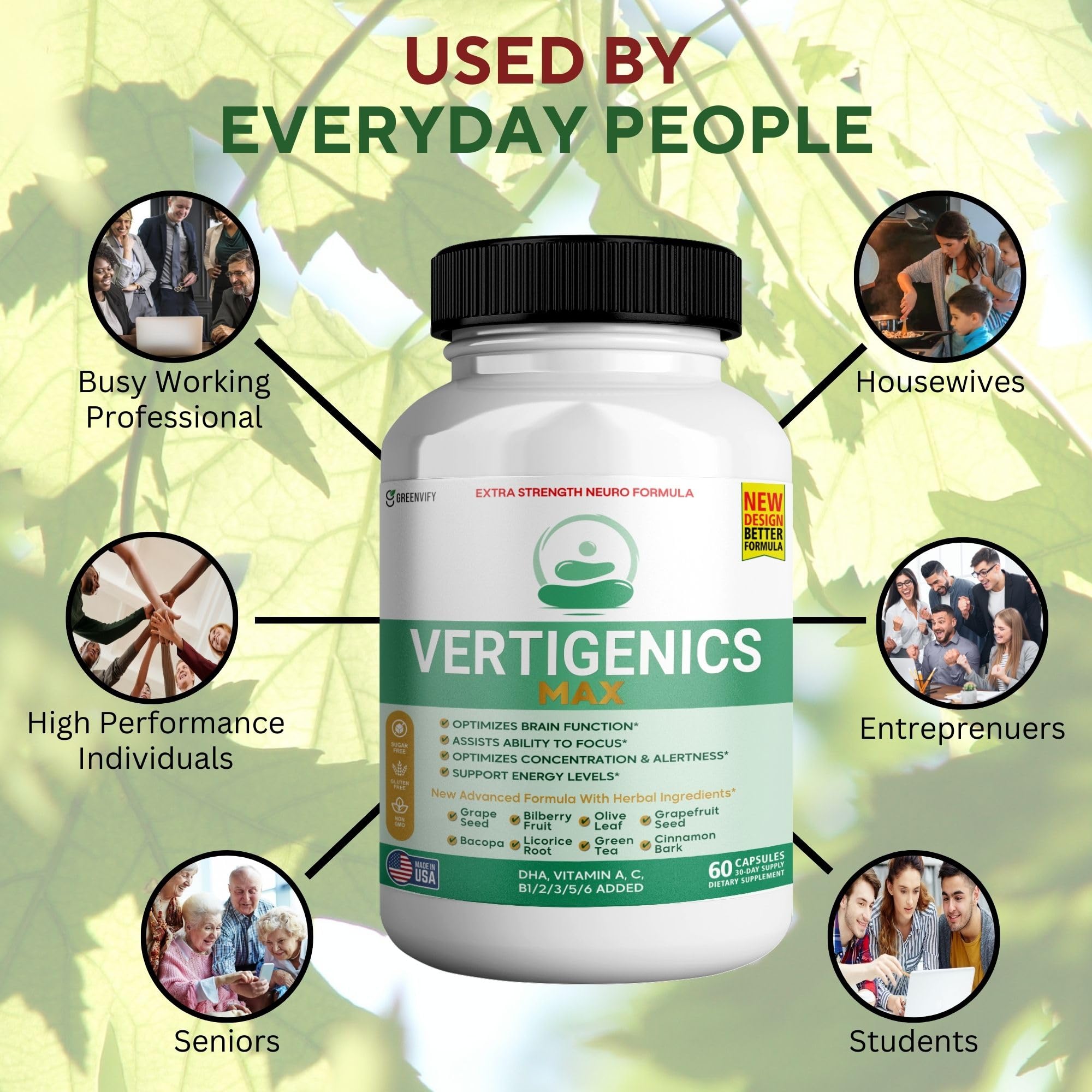 Vertigenics Max – Brain & Focus Support Supplement – Extra Strength Neuro Formula with Vitamins, Minerals & Herbal Blend – Supports Clarity, Alertness & Energy – 60 Capsules (1) - TrustMedUSA