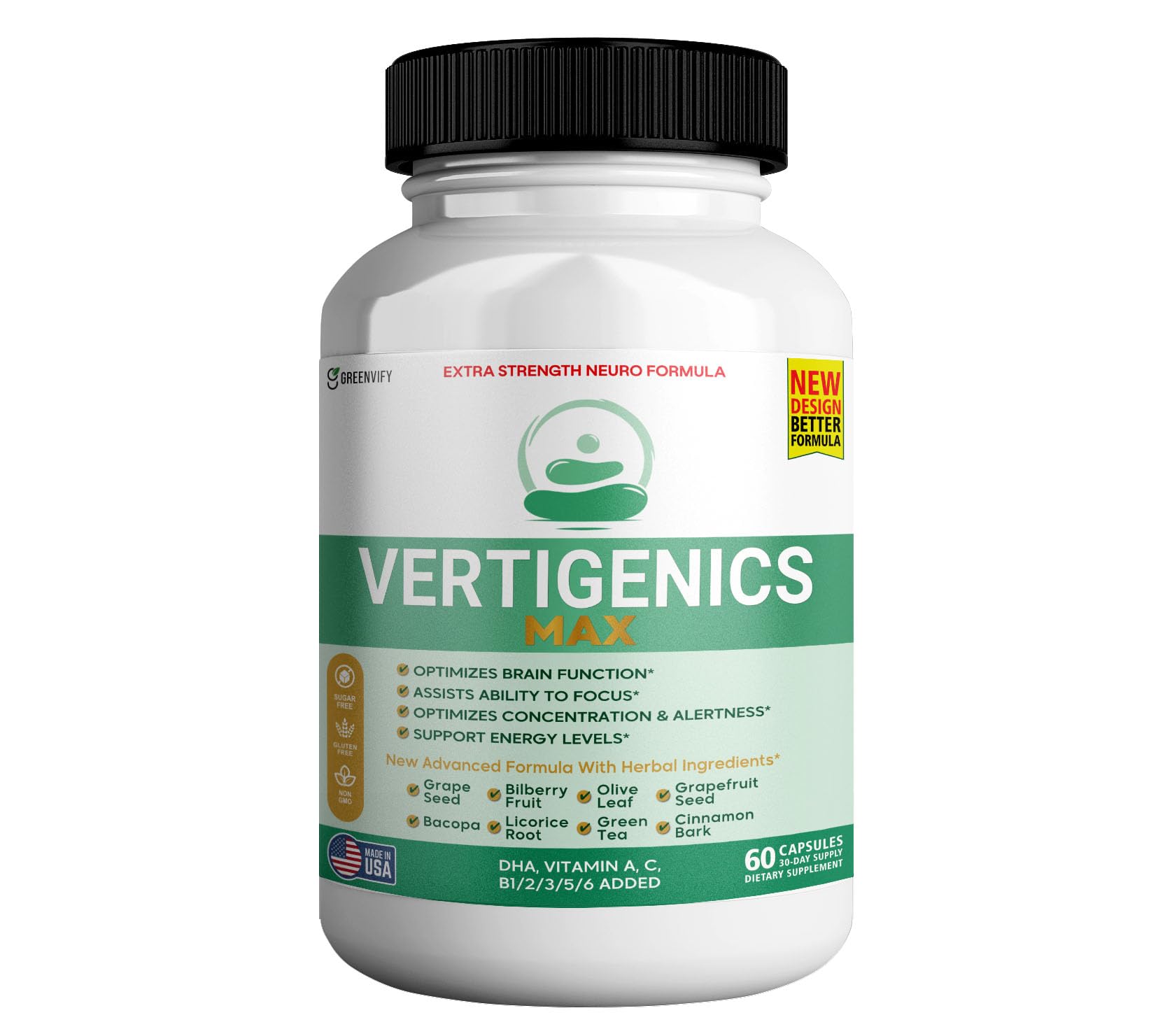 Vertigenics Max – Brain & Focus Support Supplement – Extra Strength Neuro Formula with Vitamins, Minerals & Herbal Blend – Supports Clarity, Alertness & Energy – 60 Capsules (1) - TrustMedUSA