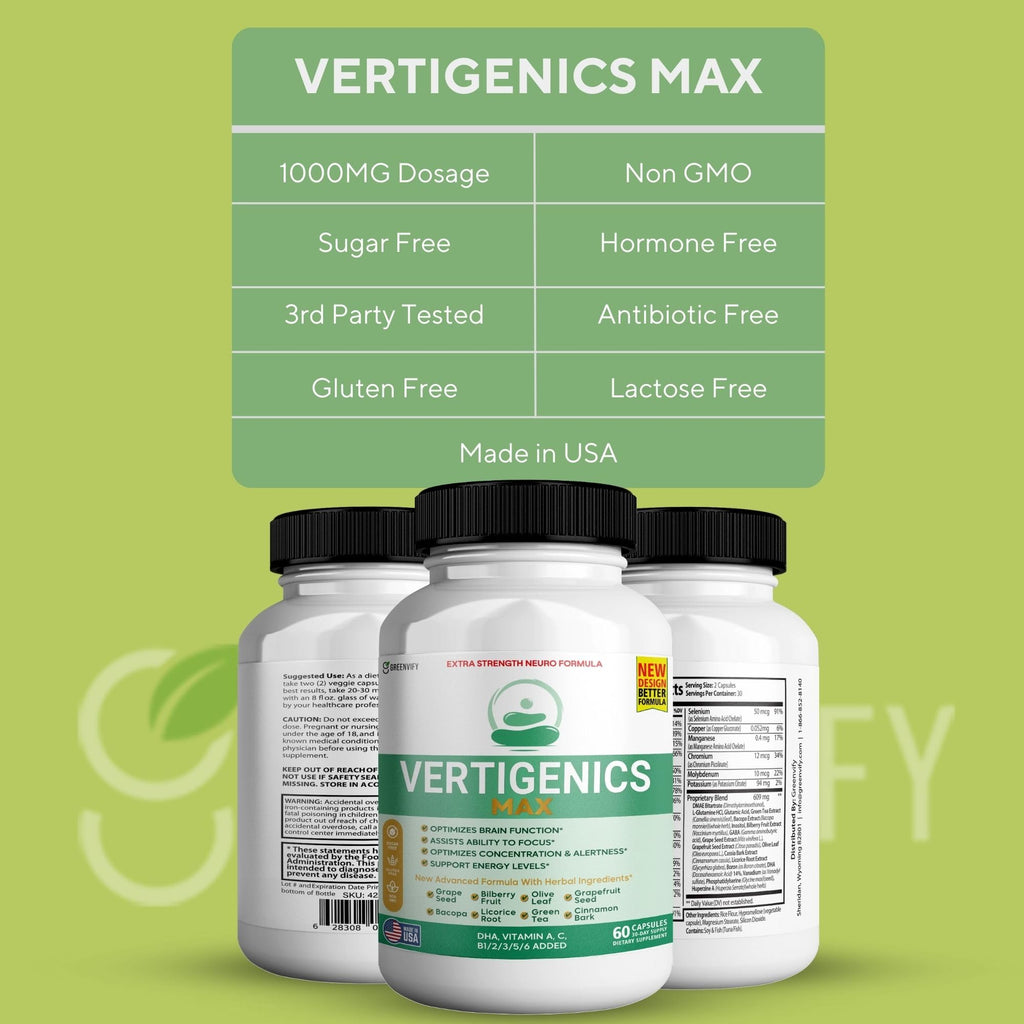 Vertigenics Max – Brain & Focus Support Supplement – Extra Strength Neuro Formula with Vitamins, Minerals & Herbal Blend – Supports Clarity, Alertness & Energy – 60 Capsules (1) - TrustMedUSA