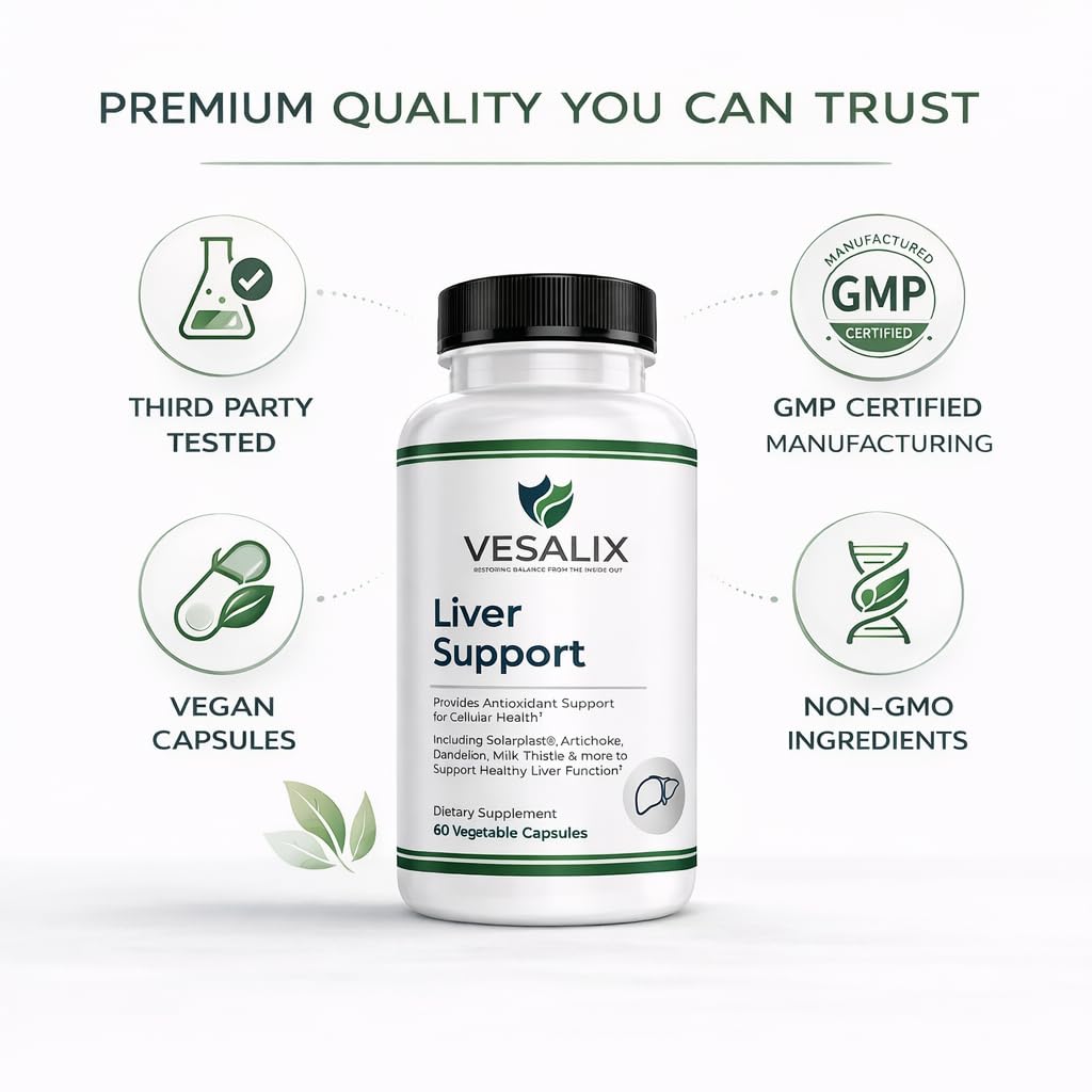 VESALIX Liver Support Supplement for Adults 40+ – Milk Thistle, Artichoke & Dandelion with Digestive Enzymes – Supports Digestion & Cellular Health – 60 Vegetarian Capsules - TrustMedUSA