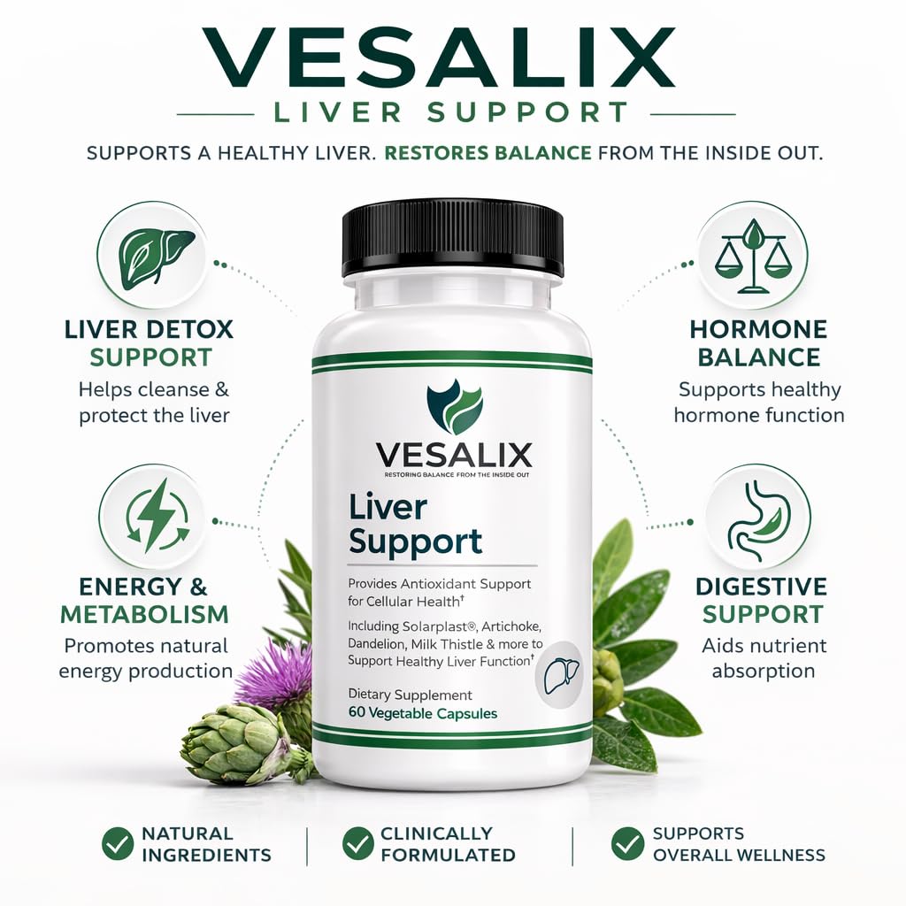 VESALIX Liver Support Supplement for Adults 40+ – Milk Thistle, Artichoke & Dandelion with Digestive Enzymes – Supports Digestion & Cellular Health – 60 Vegetarian Capsules - TrustMedUSA