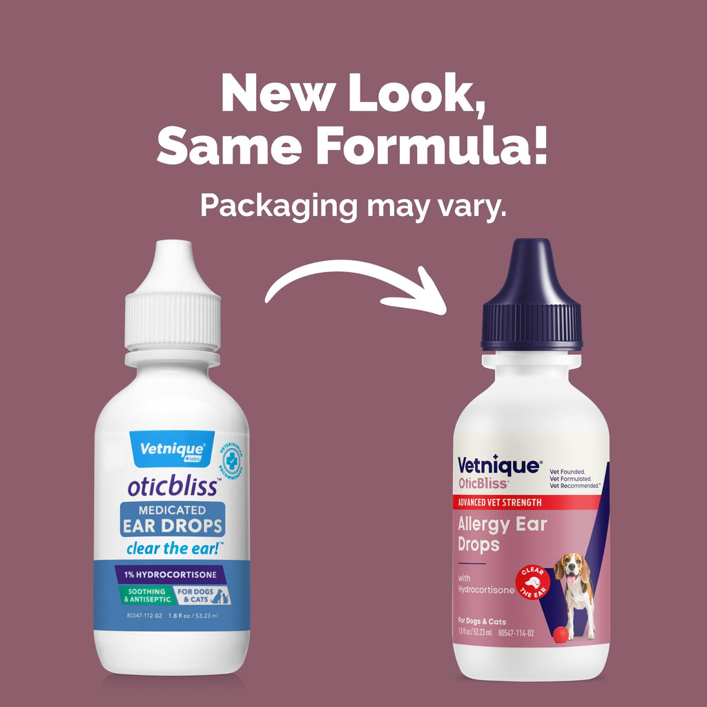 Vetnique Oticbliss Cat & Dog Ear Infection Treatment | Dog Ear Allergy Relief Drops, MicroSilver Yeast Infection Treatment for Dogs, Hydrocortisone for Itching, Redness Swelling (Ear Allergy Drops) - Maple Wellness Supplements