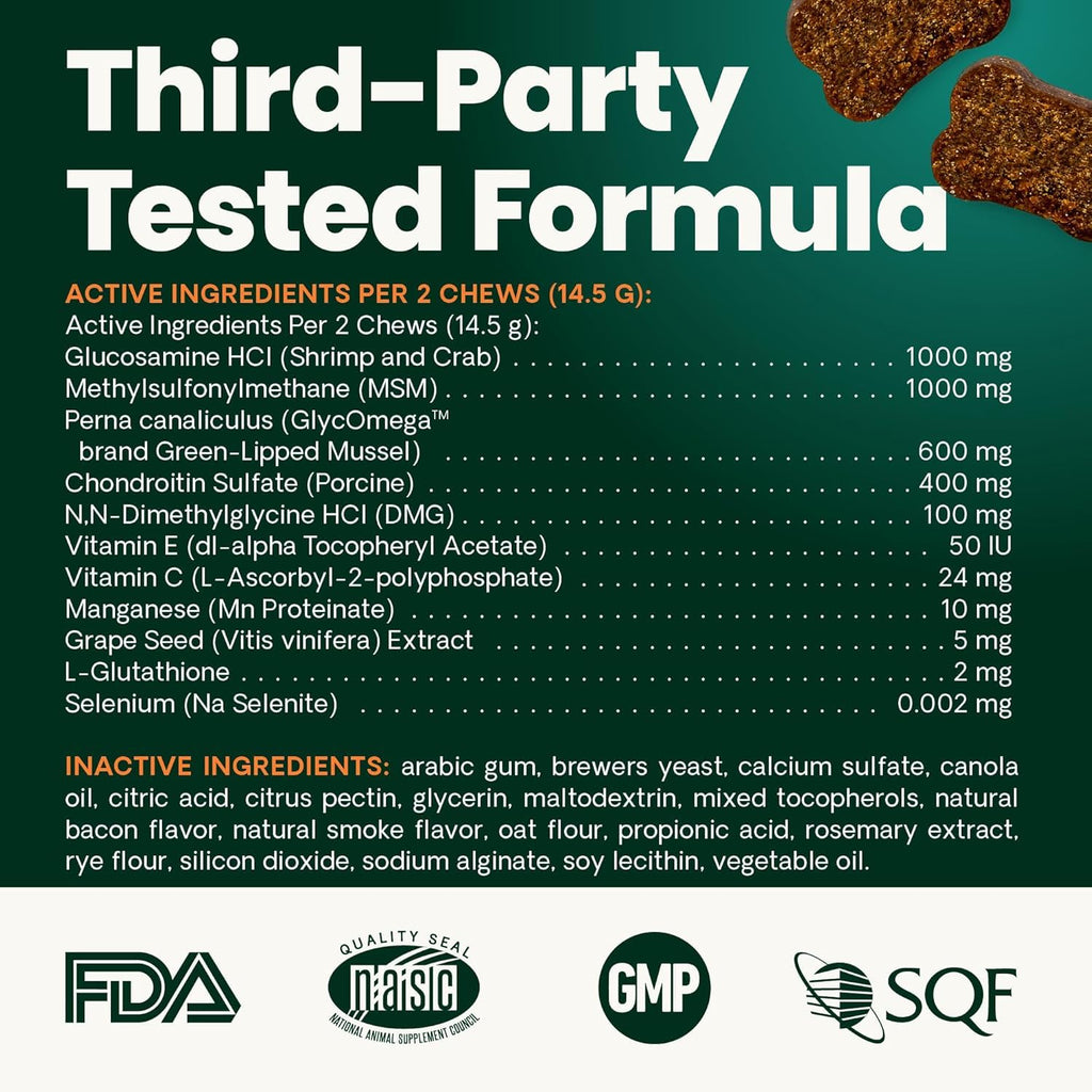 VetriScience Ultimate Strength Hip & Joint Supplement for Dogs, GlycoFlex Plus – MSM, Chondroitin & Green-Lipped Mussel Chews for Mobility, Flexibility, Comfort & Support, Peanut Butter Flavor 120 Cnt - TrustMedUSA