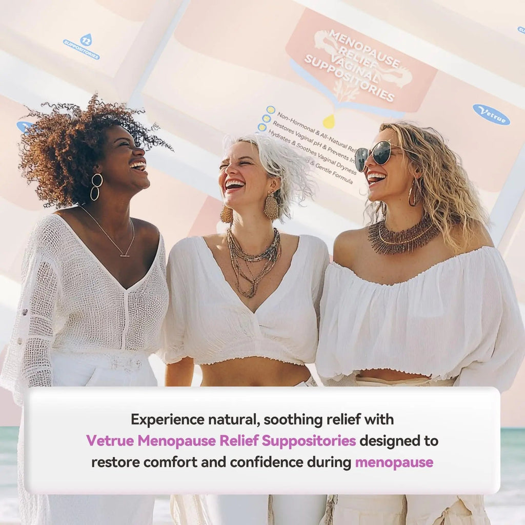 Vetrue Menopause Relief Vaginal Suppositories, Non-Hormonal, All-Natural Formula with Boric Acid, Hyaluronic Acid, Probiotics, Coconut Oil & Vitamin E, Soothes Vaginal Dryness & Discomfort(12 Inserts) - TrustMedUSA