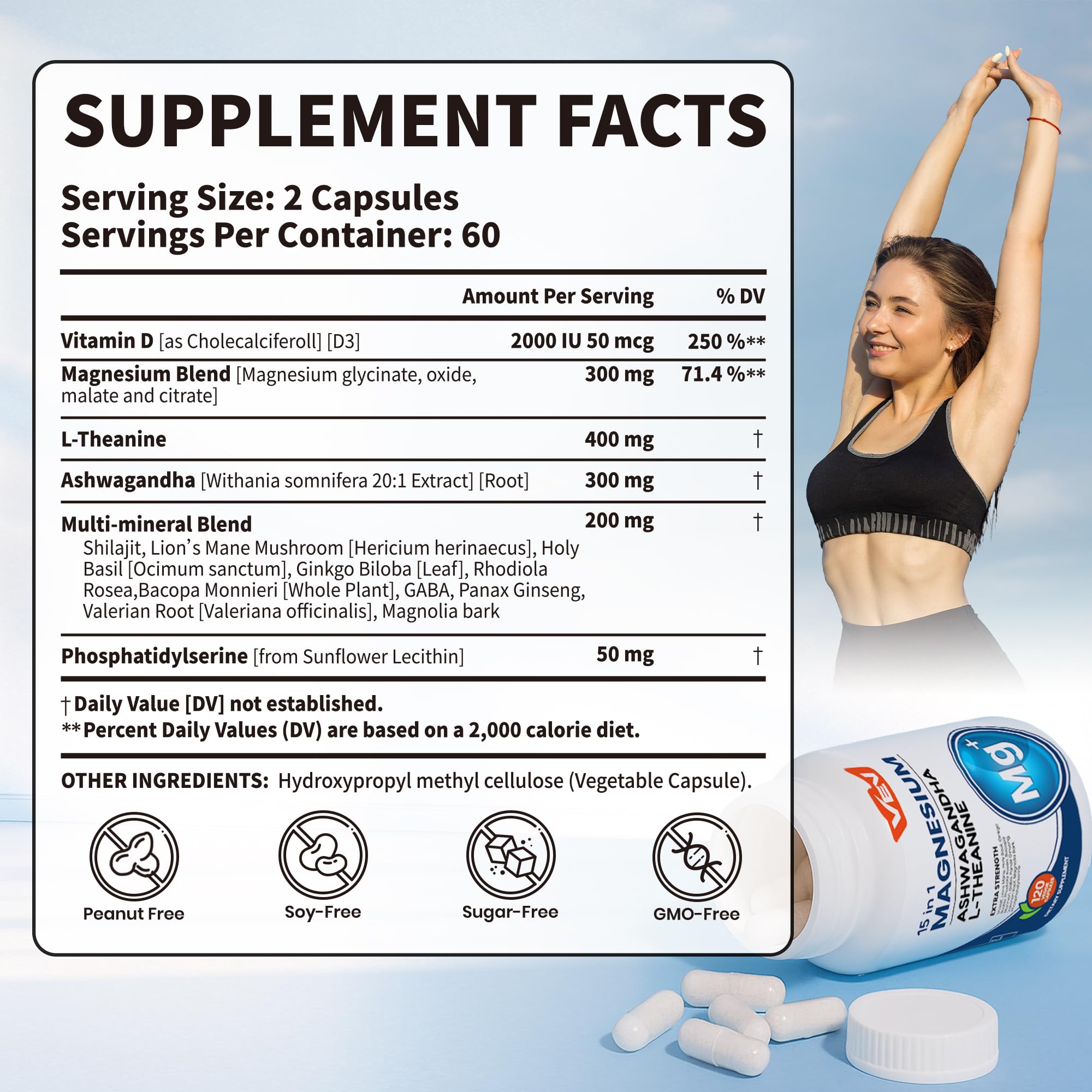VEV DeepCalm Magnesium Complex for Women – 15-in-1 Glycinate & Citrate Capsules with Ashwagandha & L-Theanine – 120 Vegan Capsules - TrustMedUSA