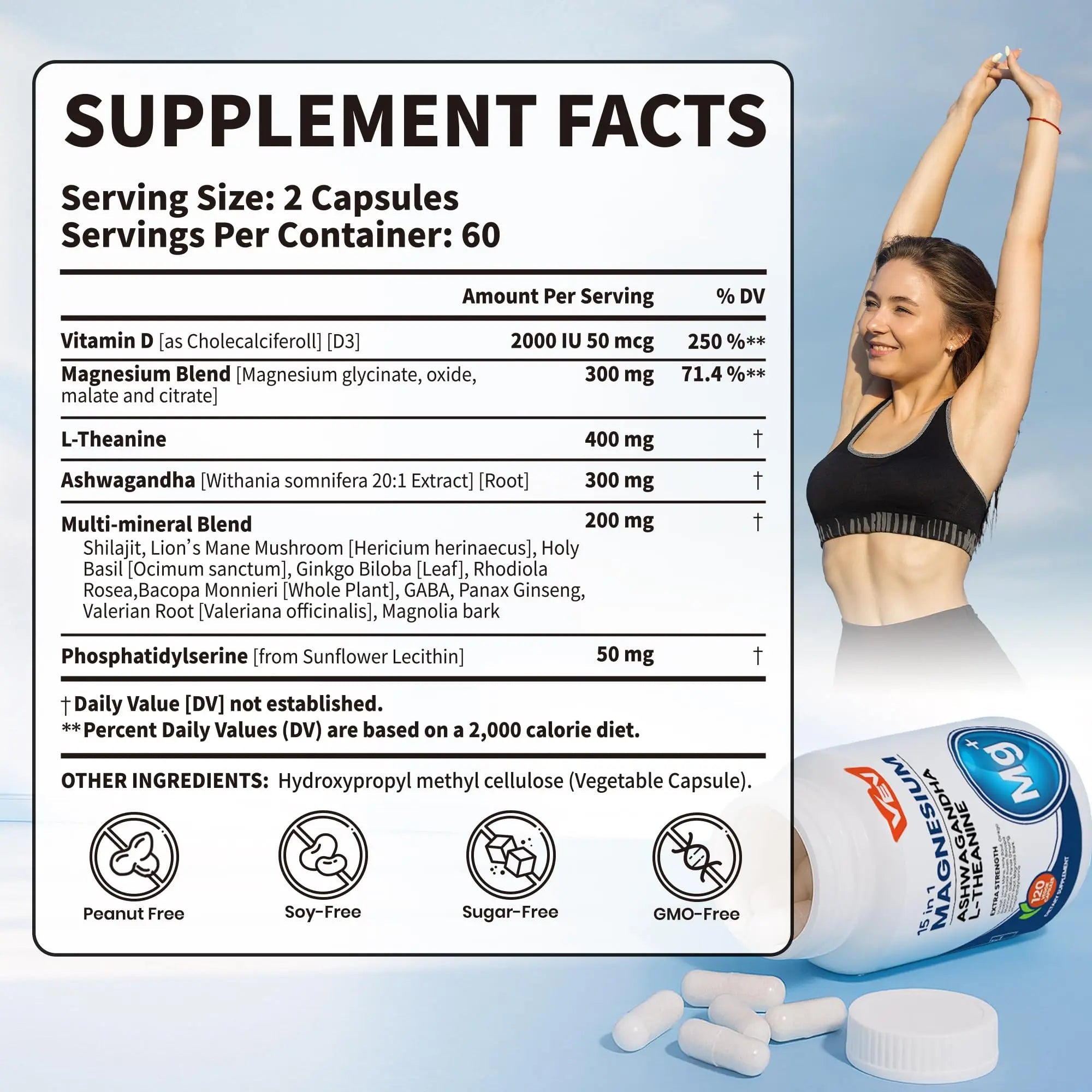 VEV DeepCalm Magnesium Complex for Women – 15-in-1 Glycinate & Citrate Capsules with Ashwagandha & L-Theanine – 120 Vegan Capsules - TrustMedUSA