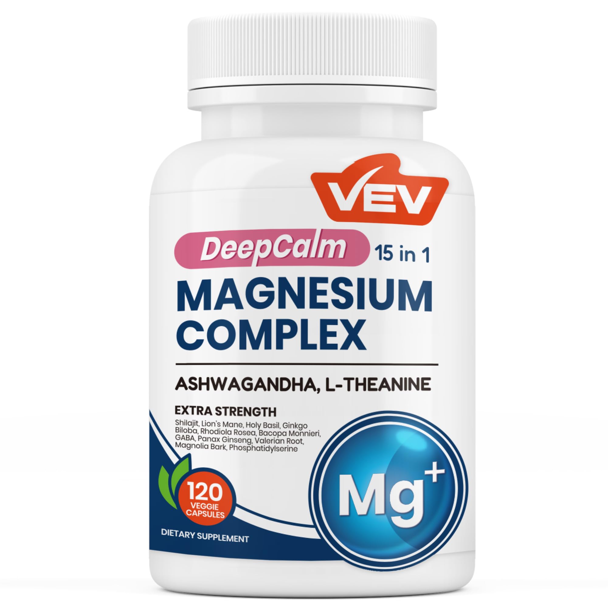VEV DeepCalm Magnesium Complex for Women – 15-in-1 Glycinate & Citrate Capsules with Ashwagandha & L-Theanine – 120 Vegan Capsules - TrustMedUSA
