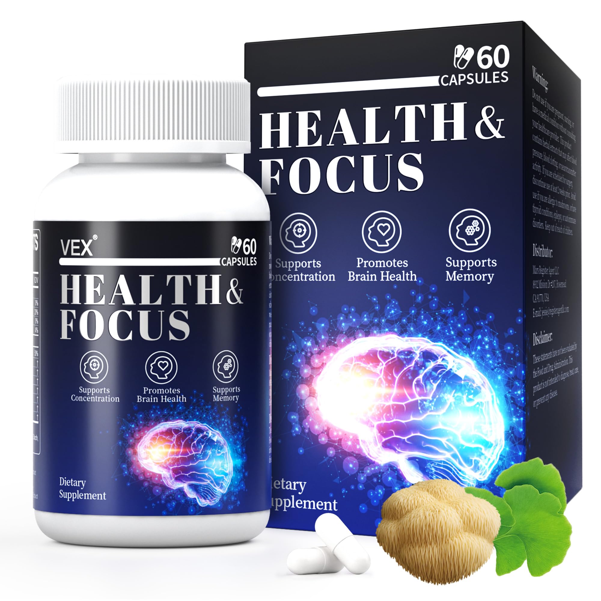 VEX Supplement – Memory & Clarity Support with Folic Acid, Vitamin B, Acetylcysteine, Bacopa Monnieri, Lion’s Mane, Ginkgo Biloba & Black Pepper – Cognitive, 60 Capsules - TrustMedUSA