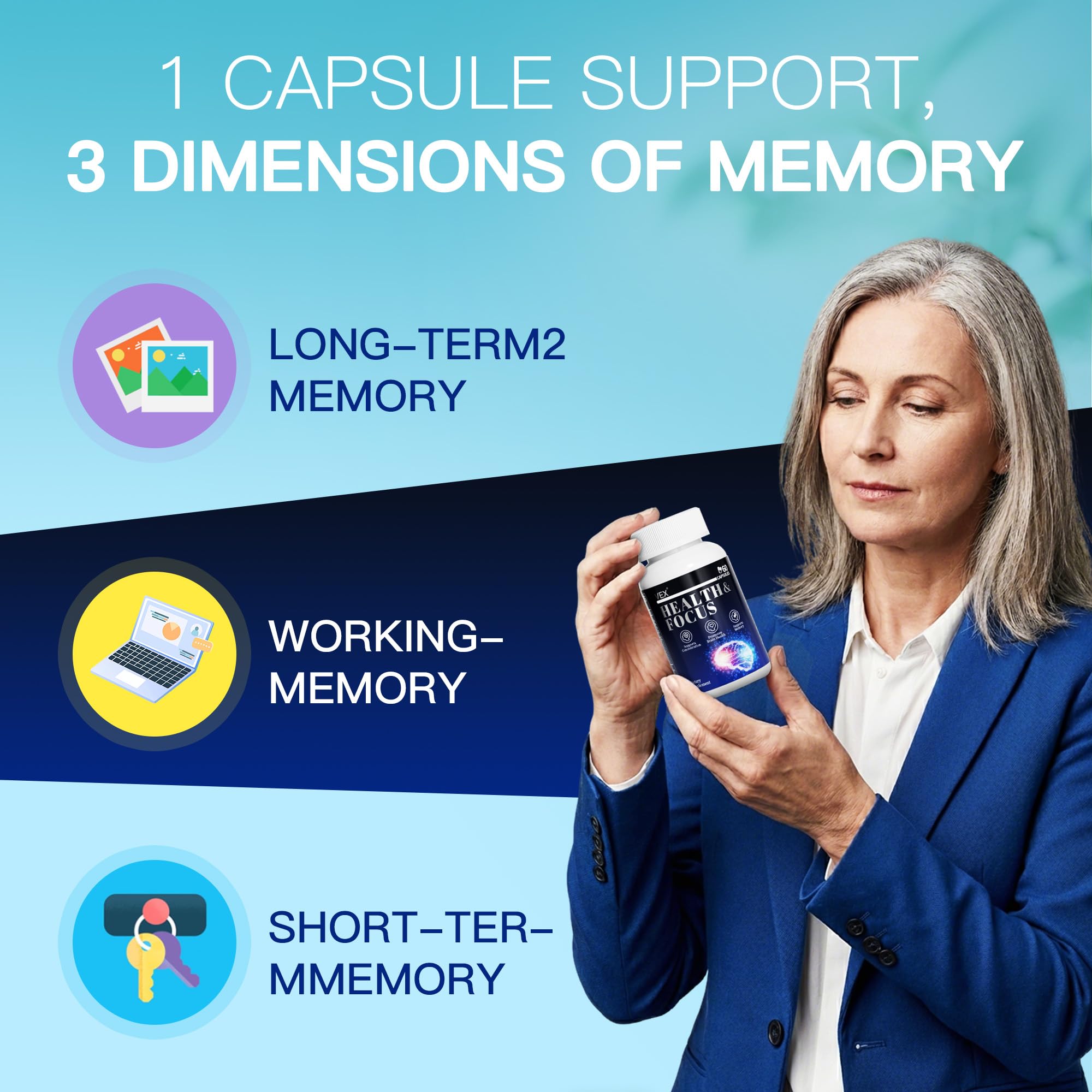 VEX Supplement – Memory & Clarity Support with Folic Acid, Vitamin B, Acetylcysteine, Bacopa Monnieri, Lion’s Mane, Ginkgo Biloba & Black Pepper – Cognitive, 60 Capsules - TrustMedUSA