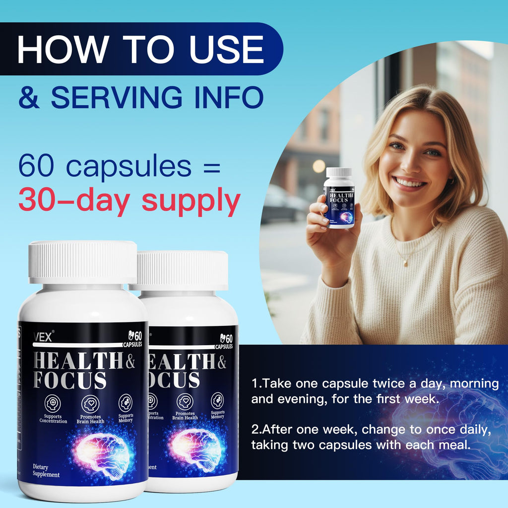 VEX Supplement – Memory & Clarity Support with Folic Acid, Vitamin B, Acetylcysteine, Bacopa Monnieri, Lion’s Mane, Ginkgo Biloba & Black Pepper – Cognitive, 60 Capsules - TrustMedUSA