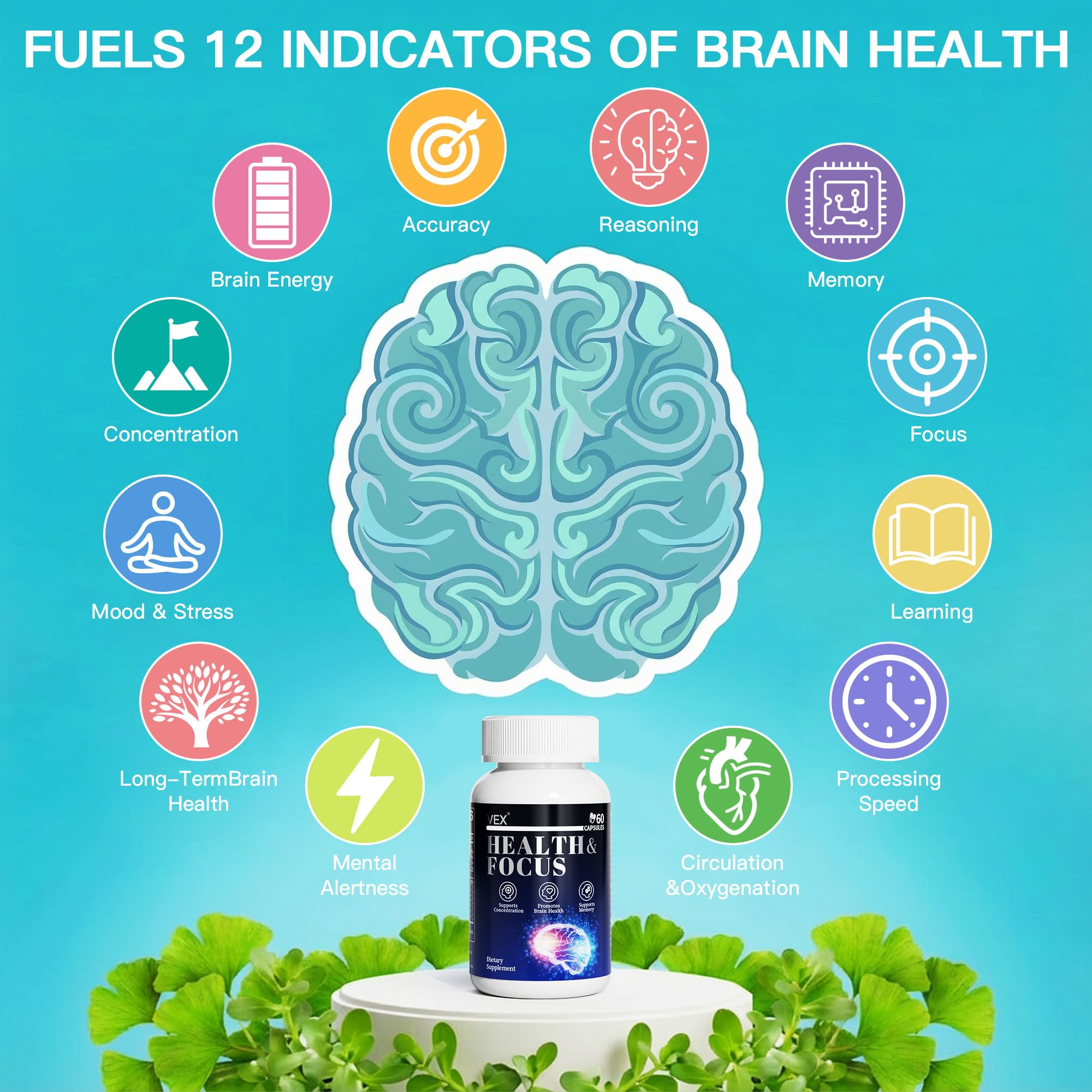VEX Supplement – Memory & Clarity Support with Folic Acid, Vitamin B, Acetylcysteine, Bacopa Monnieri, Lion’s Mane, Ginkgo Biloba & Black Pepper – Cognitive, 60 Capsules - TrustMedUSA