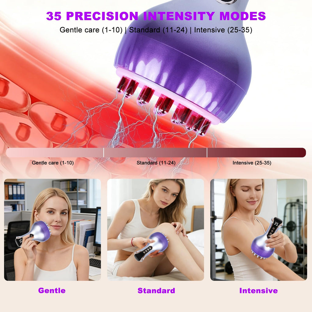 VEZURZO 4-in-1 Lymphatic Drainage Massager & Cellulite Massage Tool, 35-Speed Fascia Blaster for Body Sculpting Pain Relief Face Legs Arms Belly Neck, 90Min Battery Wireless Portable - Maple Wellness Supplements